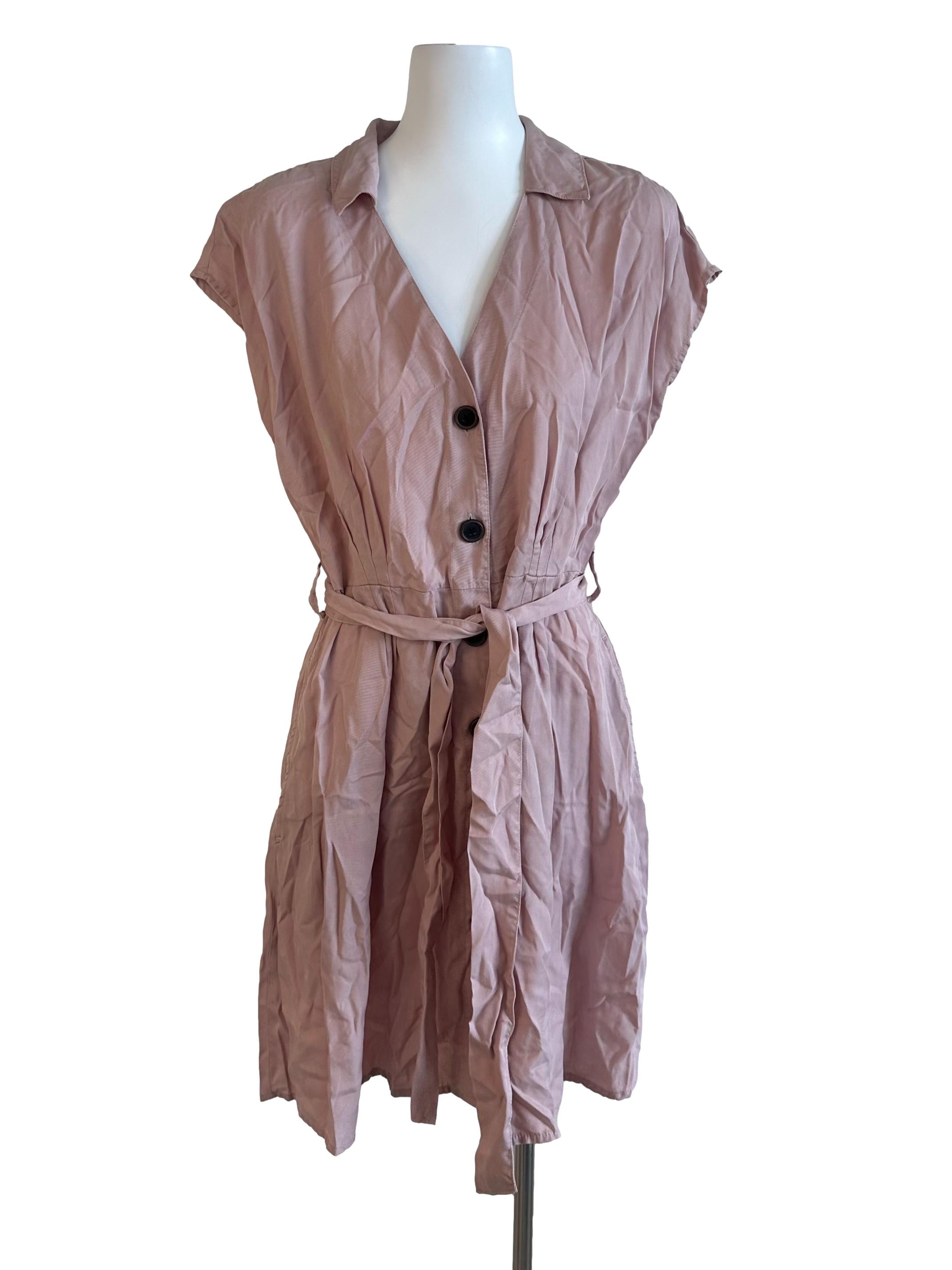 Dusty Pink Plain Collar Dress