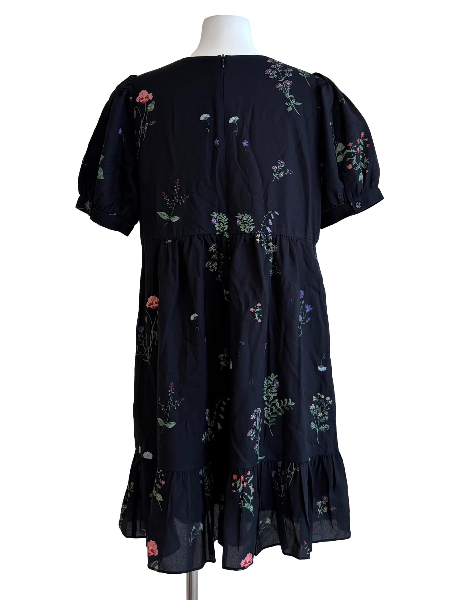 Parisian Black Floral V-Neck Dress