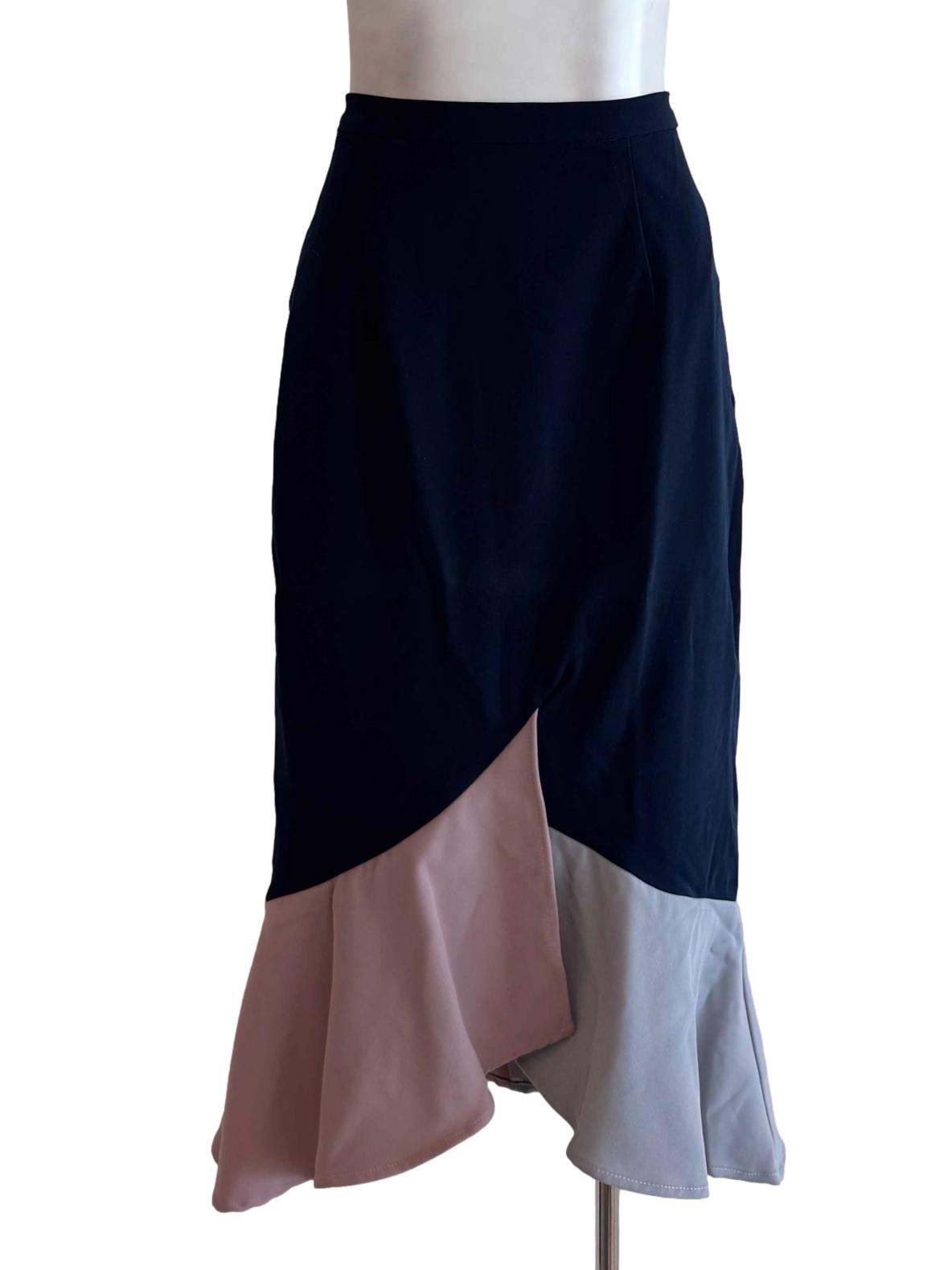 Navy Colourblock Ruffle Hem Skirt