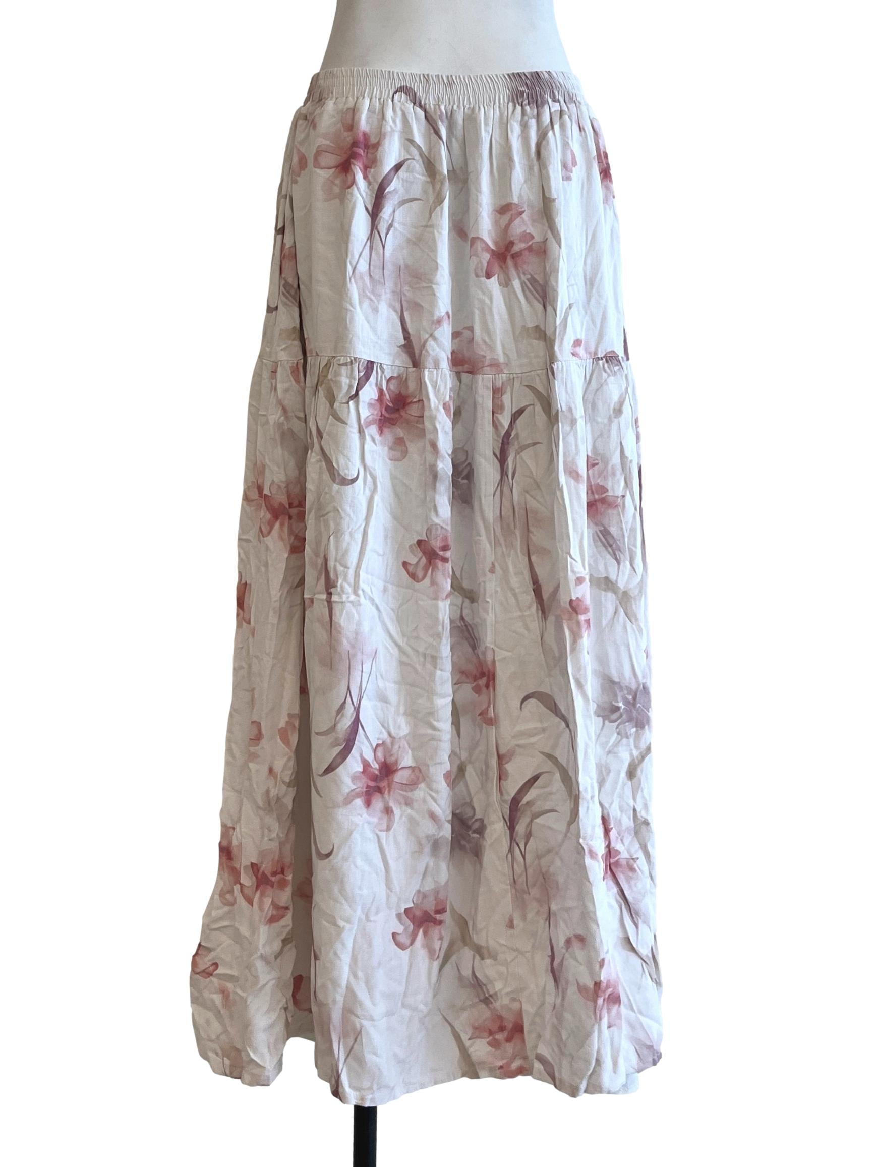 Chiffon White Floral Print Maxi Skirt