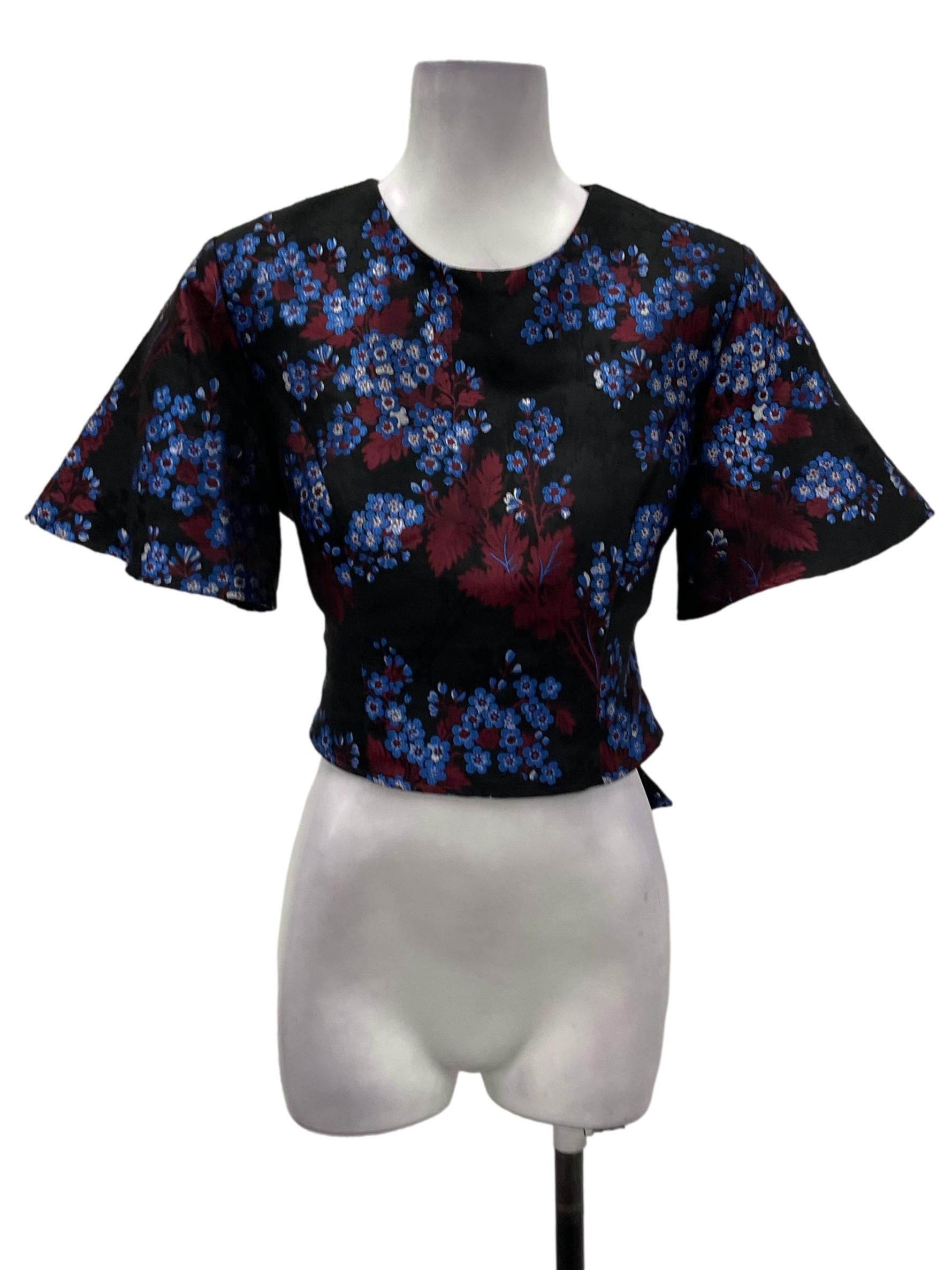 Love Bonito Black Roundneck Tie Back Blue And Red Floral Blouse