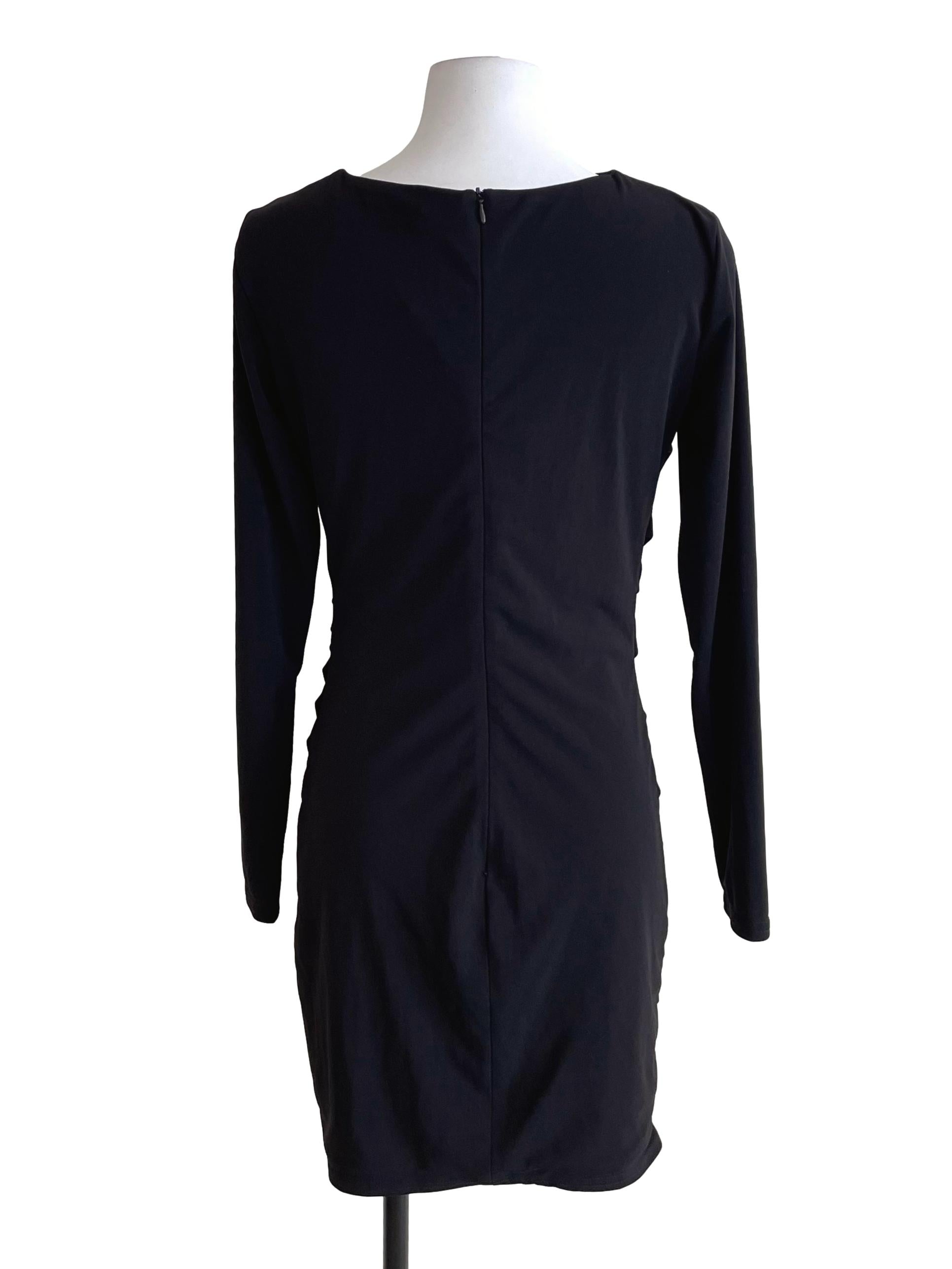Black Draped Long Sleeves Skinny Dress