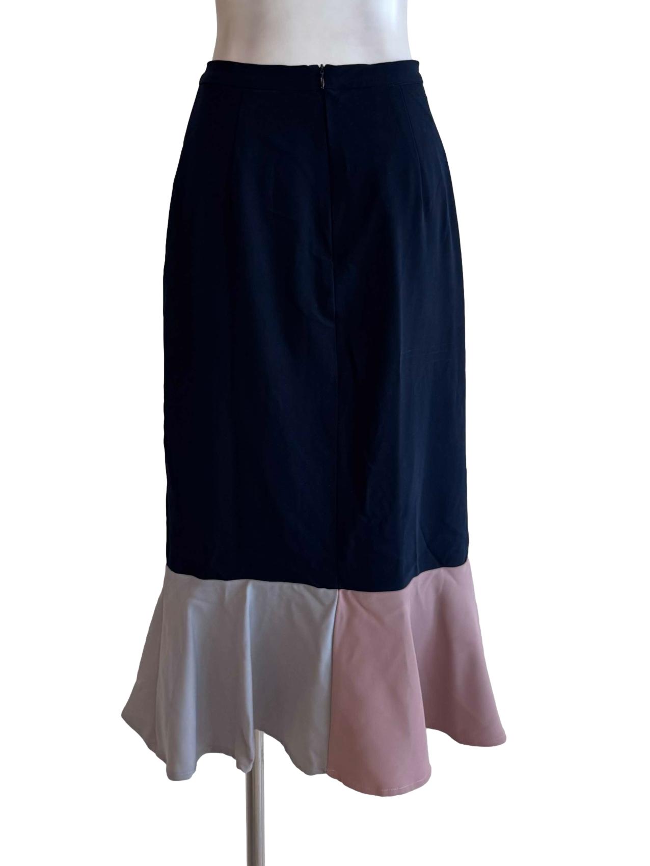 Navy Colourblock Ruffle Hem Skirt
