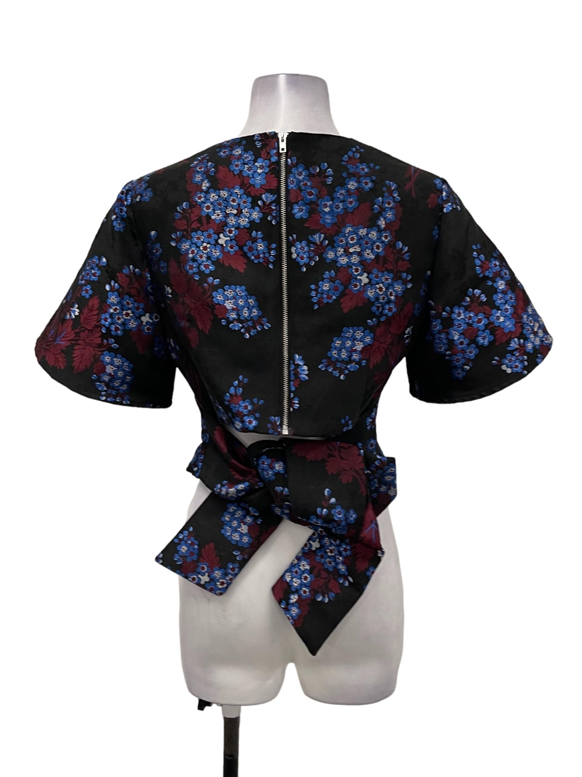 Love Bonito Black Roundneck Tie Back Blue And Red Floral Blouse