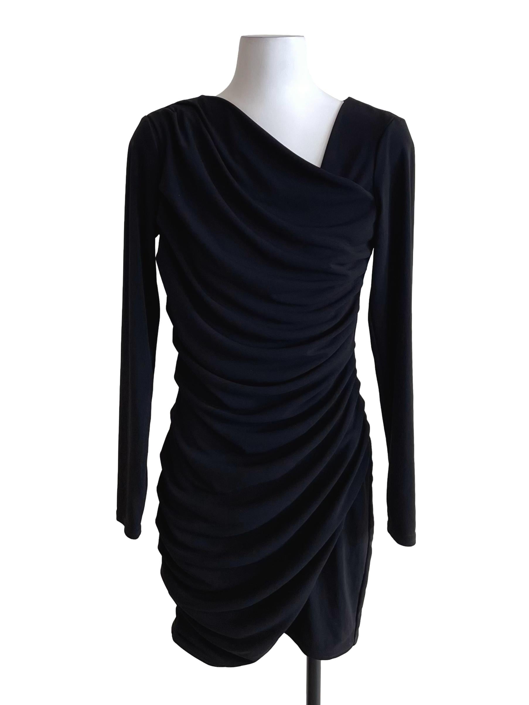 Black Draped Long Sleeves Skinny Dress