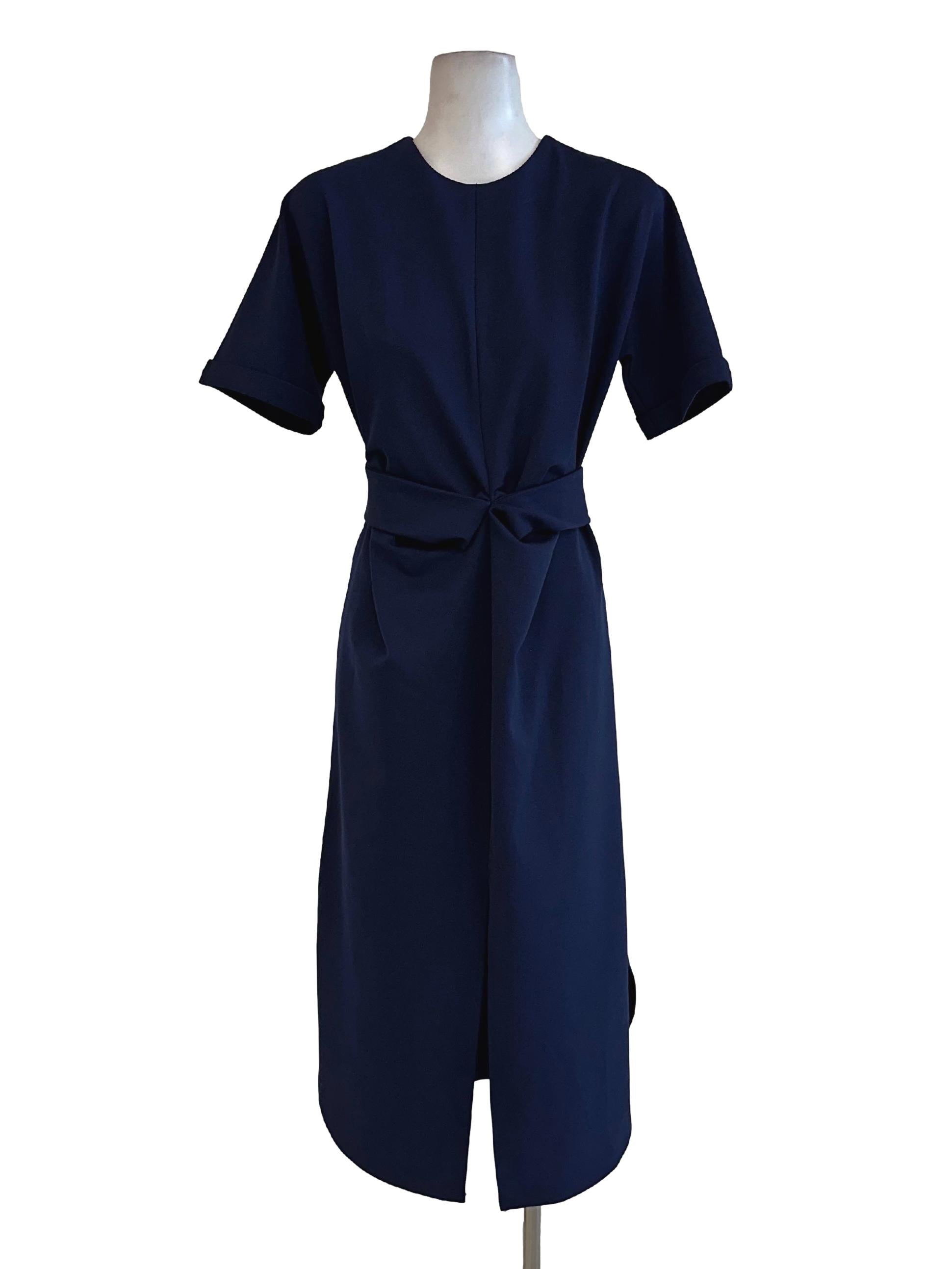 Berry Blue Round Neck Slit Dress