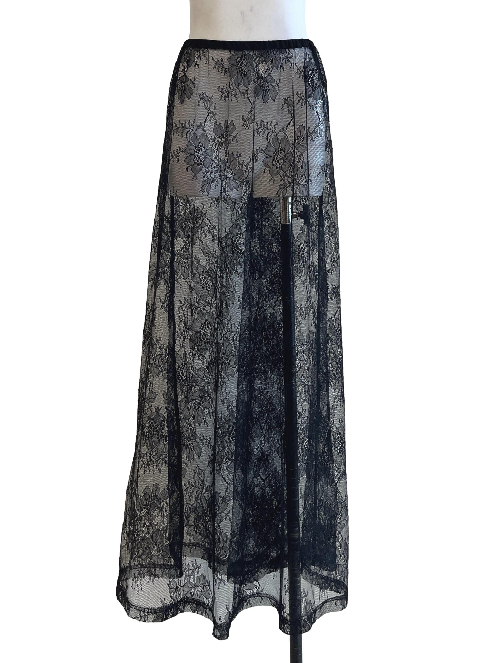 Ink Black Lace A-Line Skirt