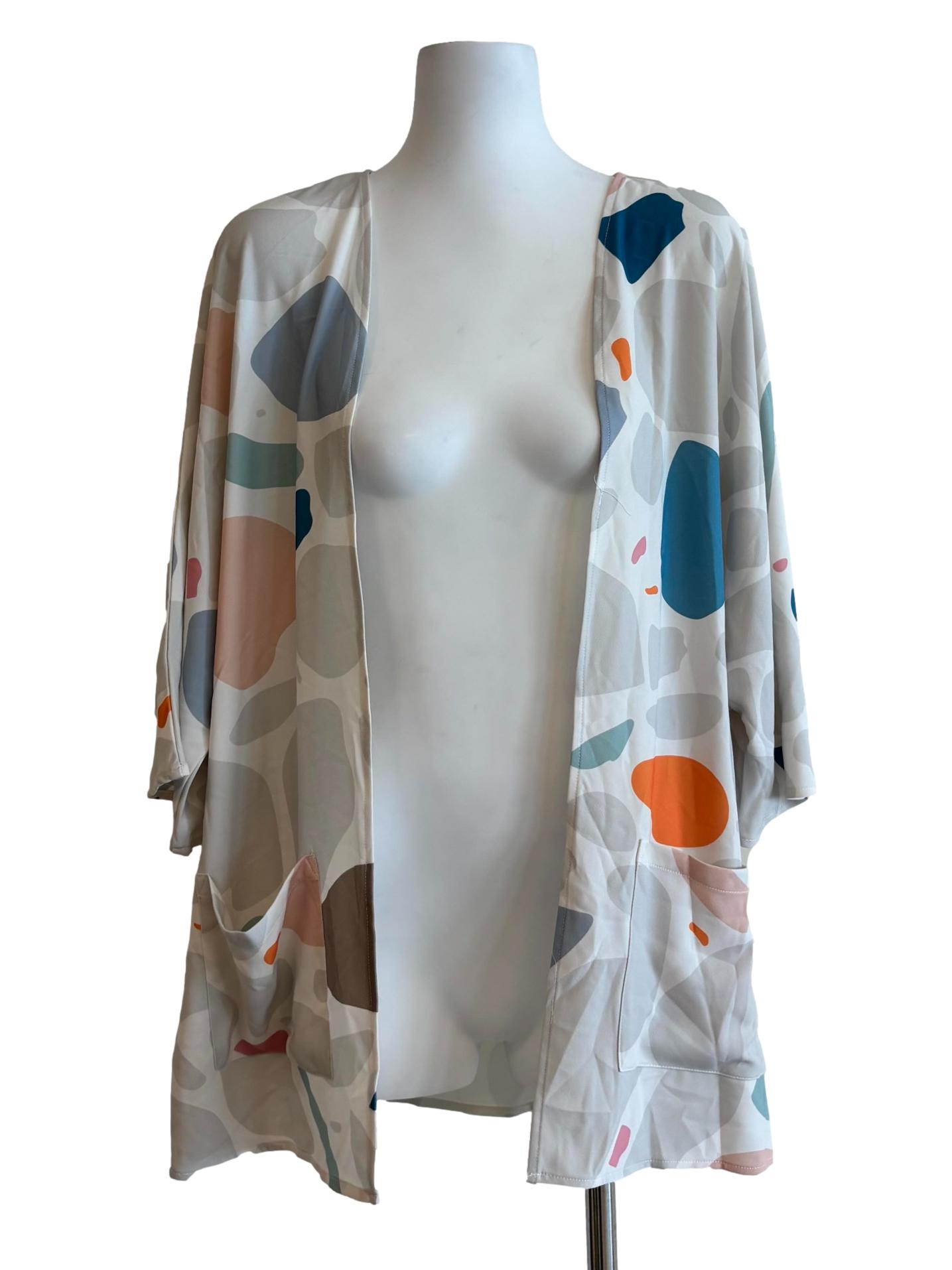 Multicolor Abstract Buttonless Kimono