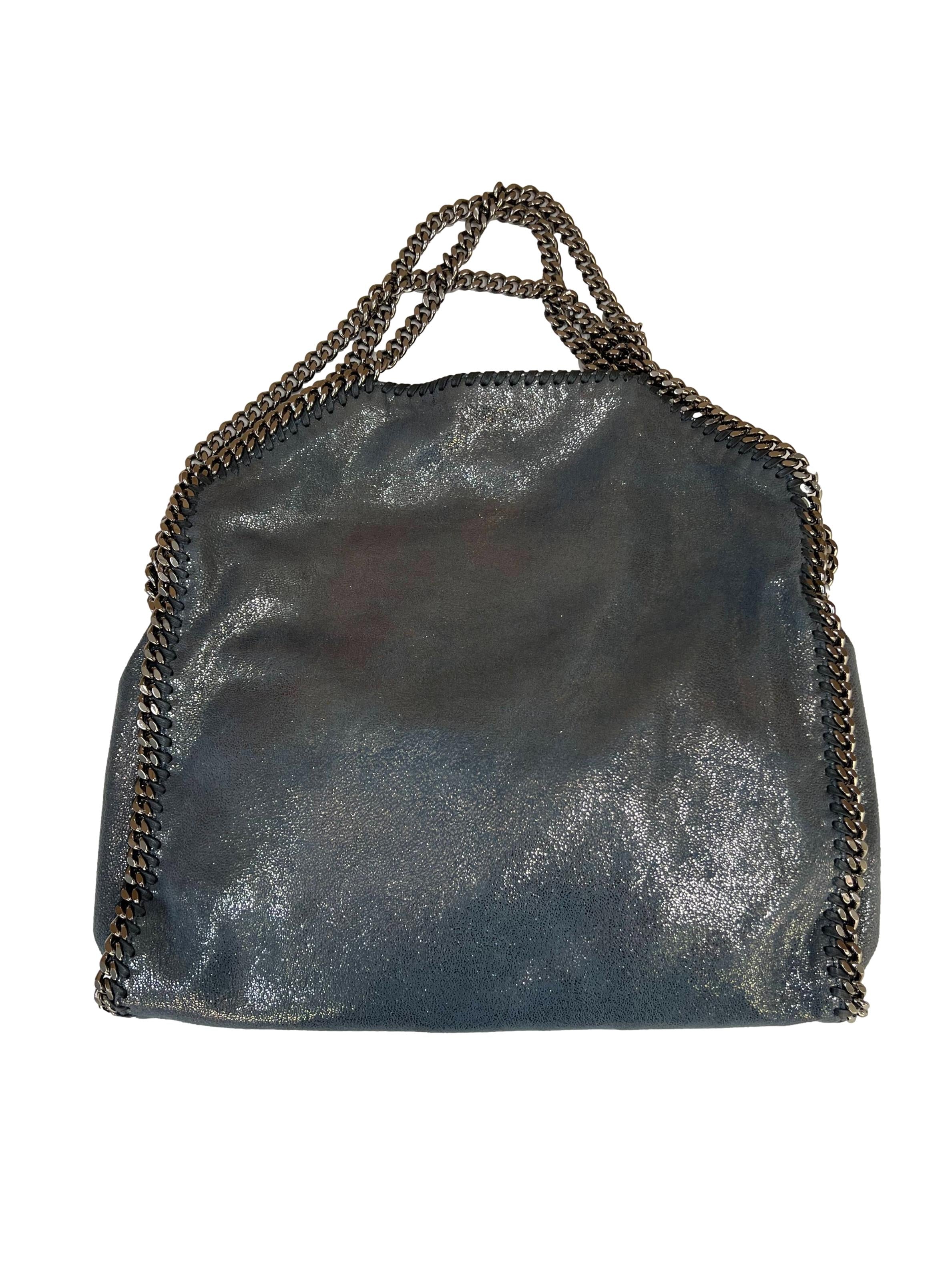 Dusty Blue Leather Falabella Peral 3 Chain Foldover Tote Bag CSN