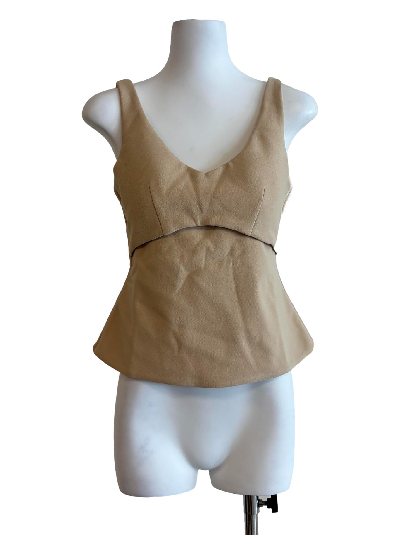 Wheat Fitted Sleeveless Peplum Top