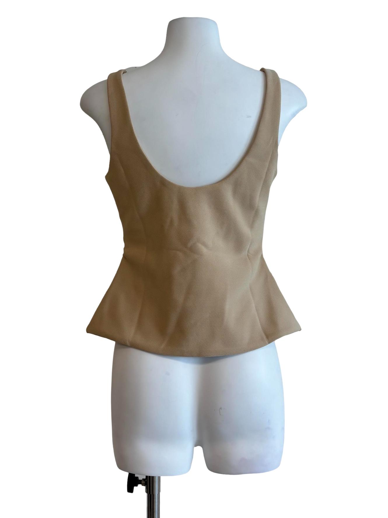 Wheat Fitted Sleeveless Peplum Top