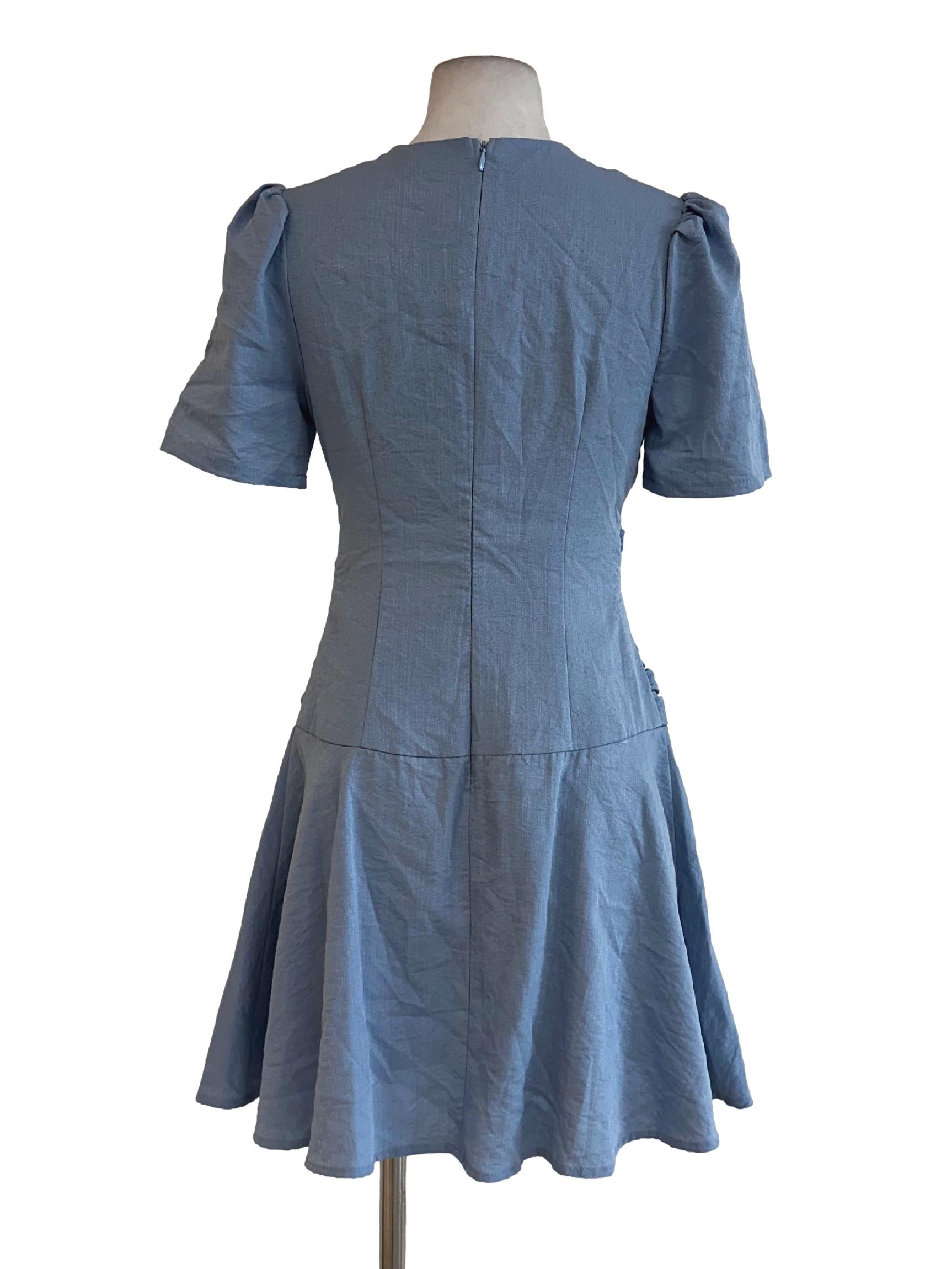 Light Blue Round Neck Linen Dress