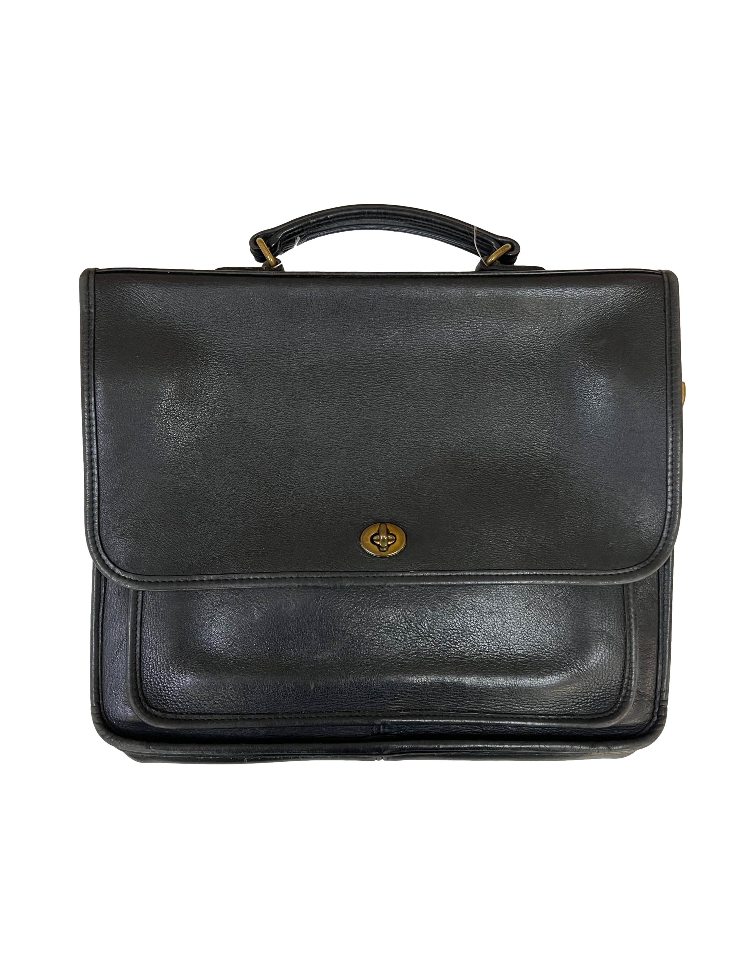 Black Leather Vintage Slim Leather Briefcase Bag CSN