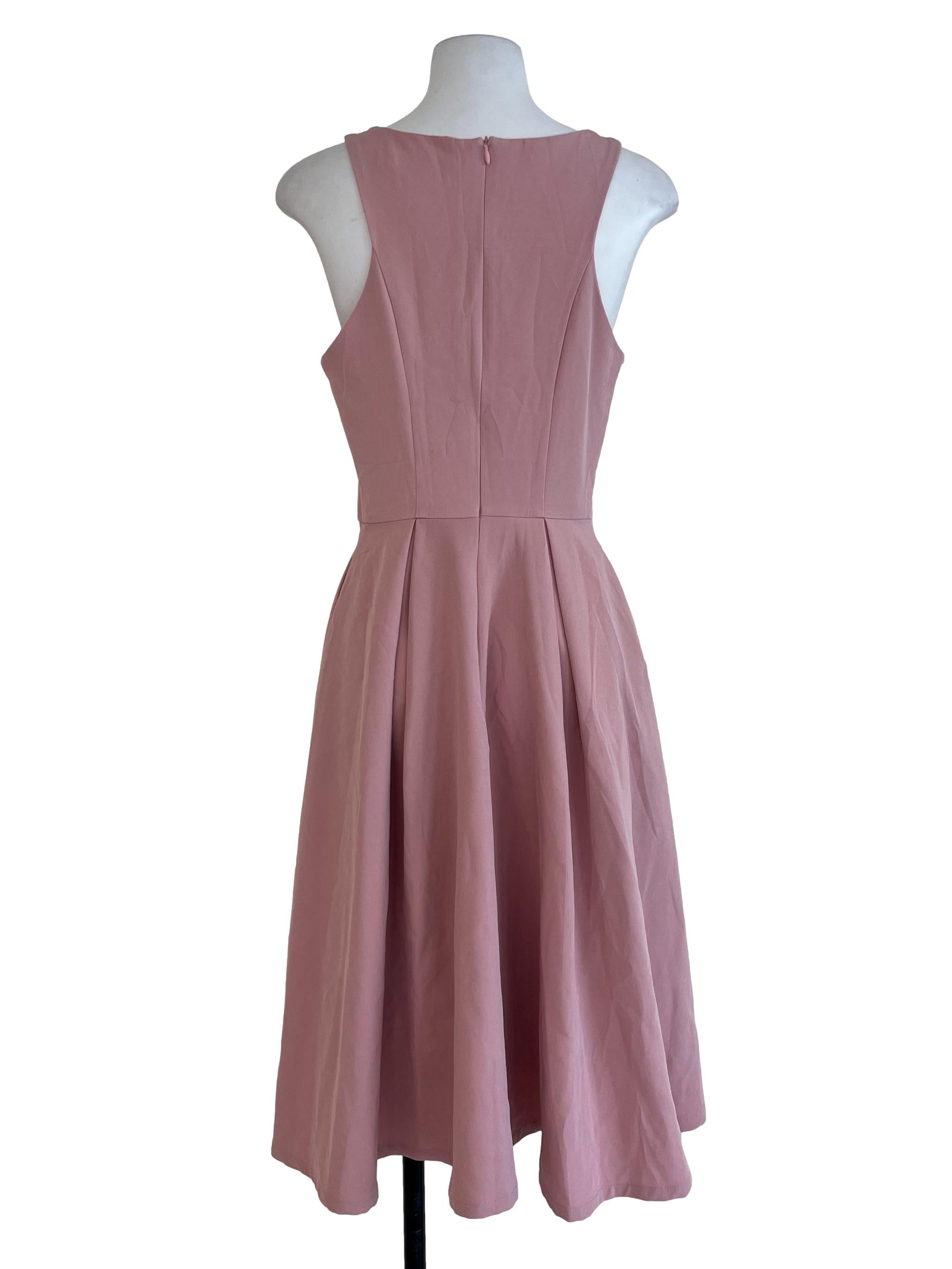 Pink Plain Formal Drop Waist Dress