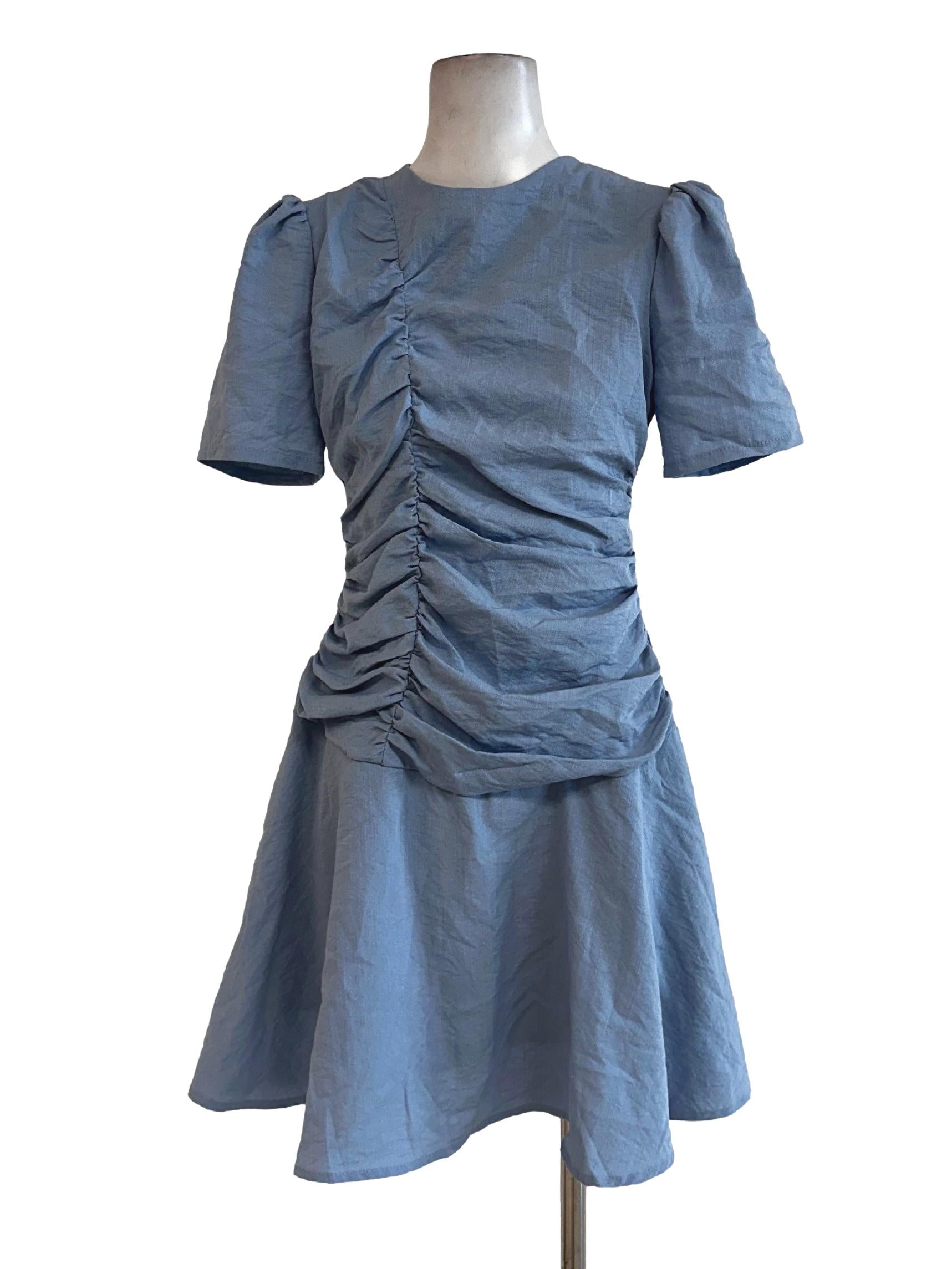Light Blue Round Neck Linen Dress