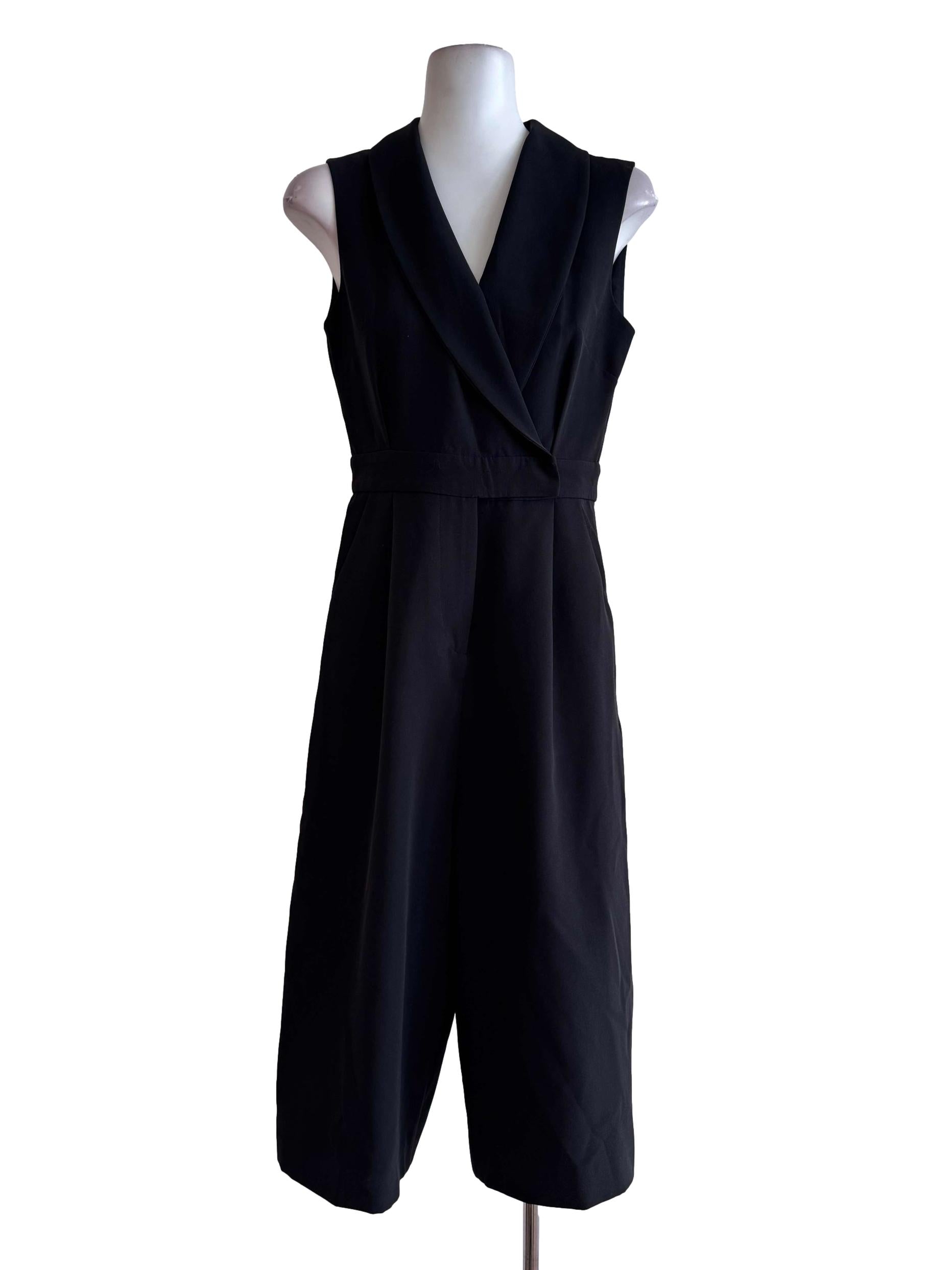 Black Wrap-Neck Sleeveless Jumpsuit