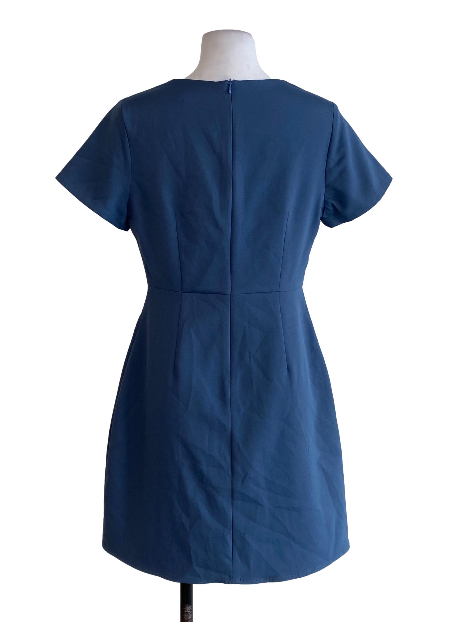 Blue V Neck A Line Dress