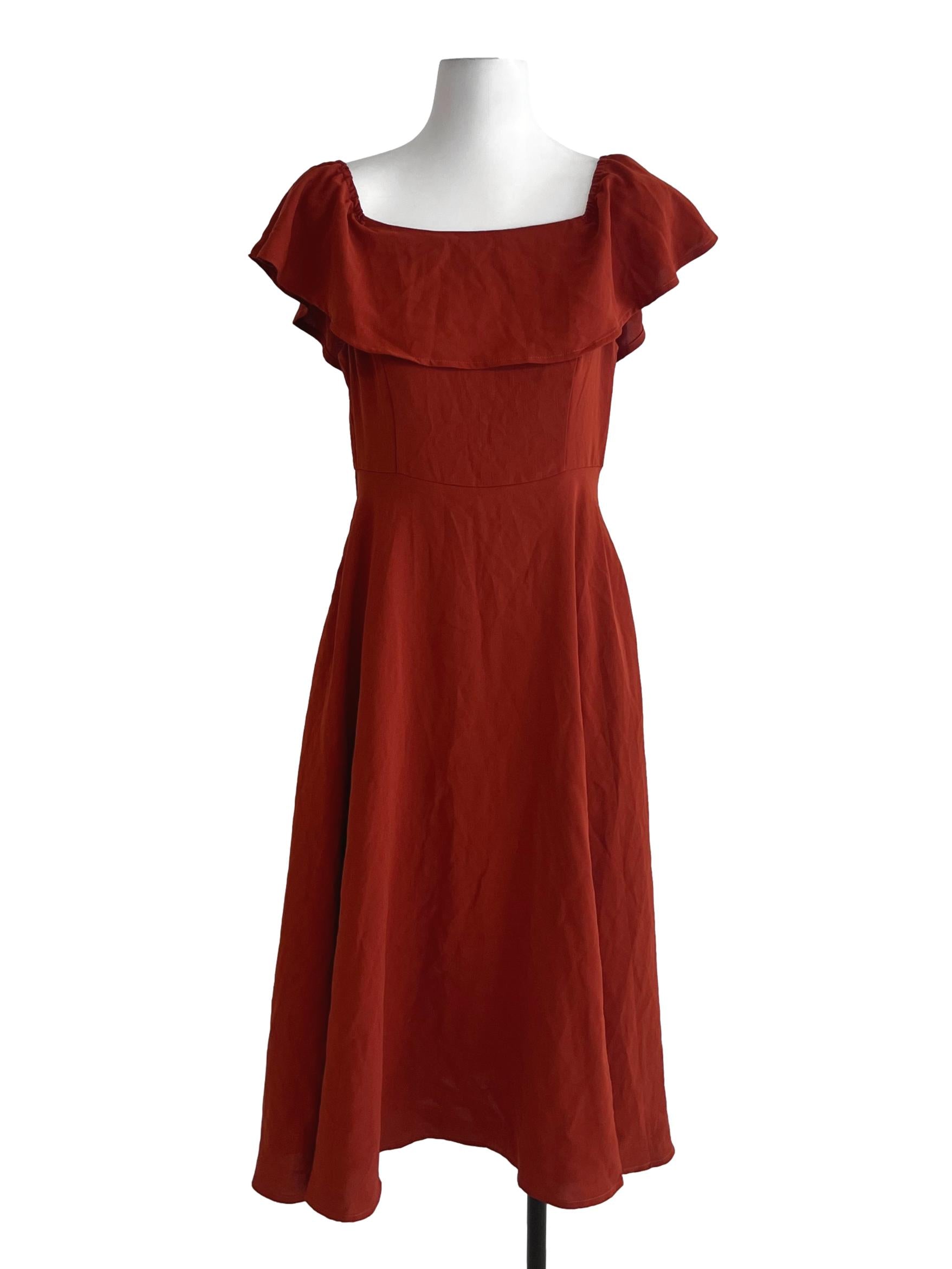 Amber Orange Plain Empire Dress