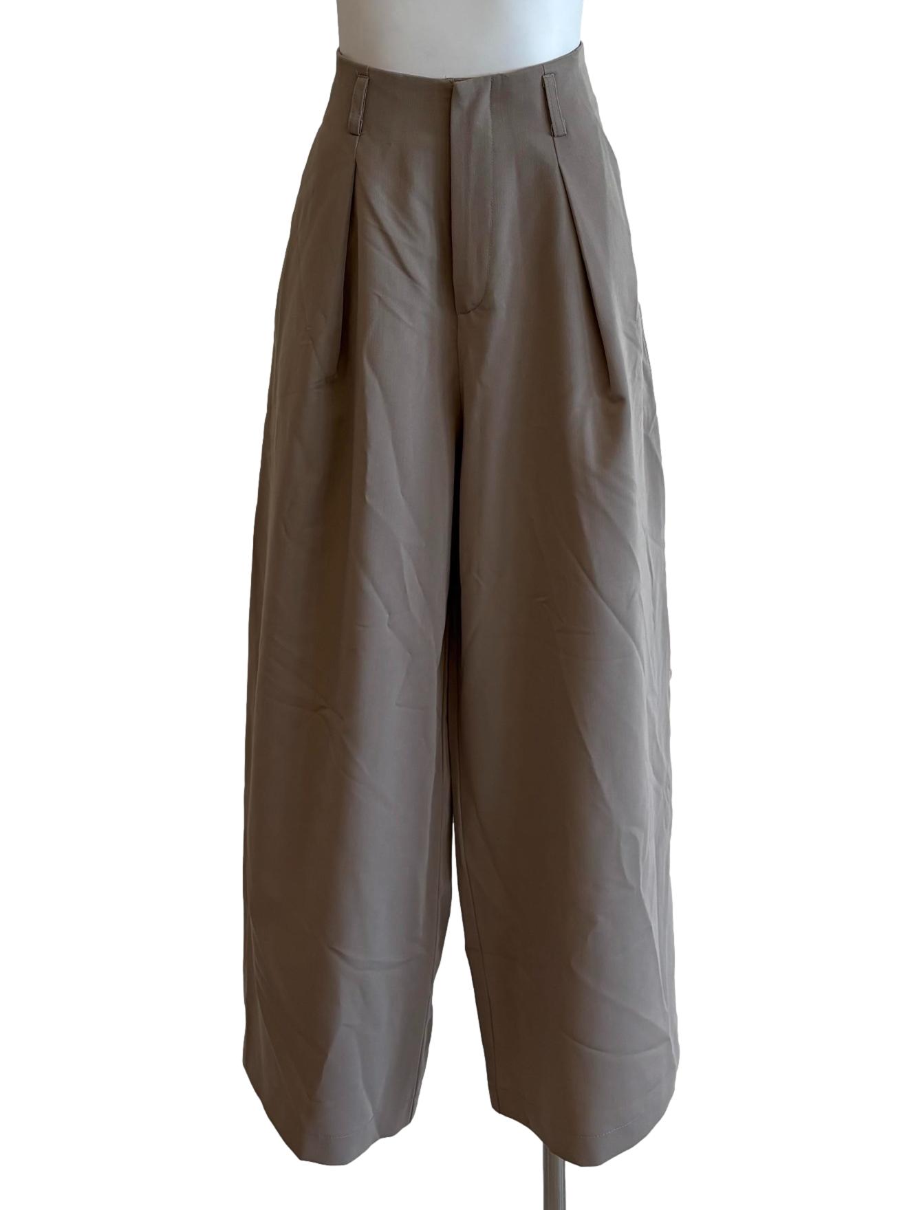 Khaki Pleated Wide Leg Formal Pants