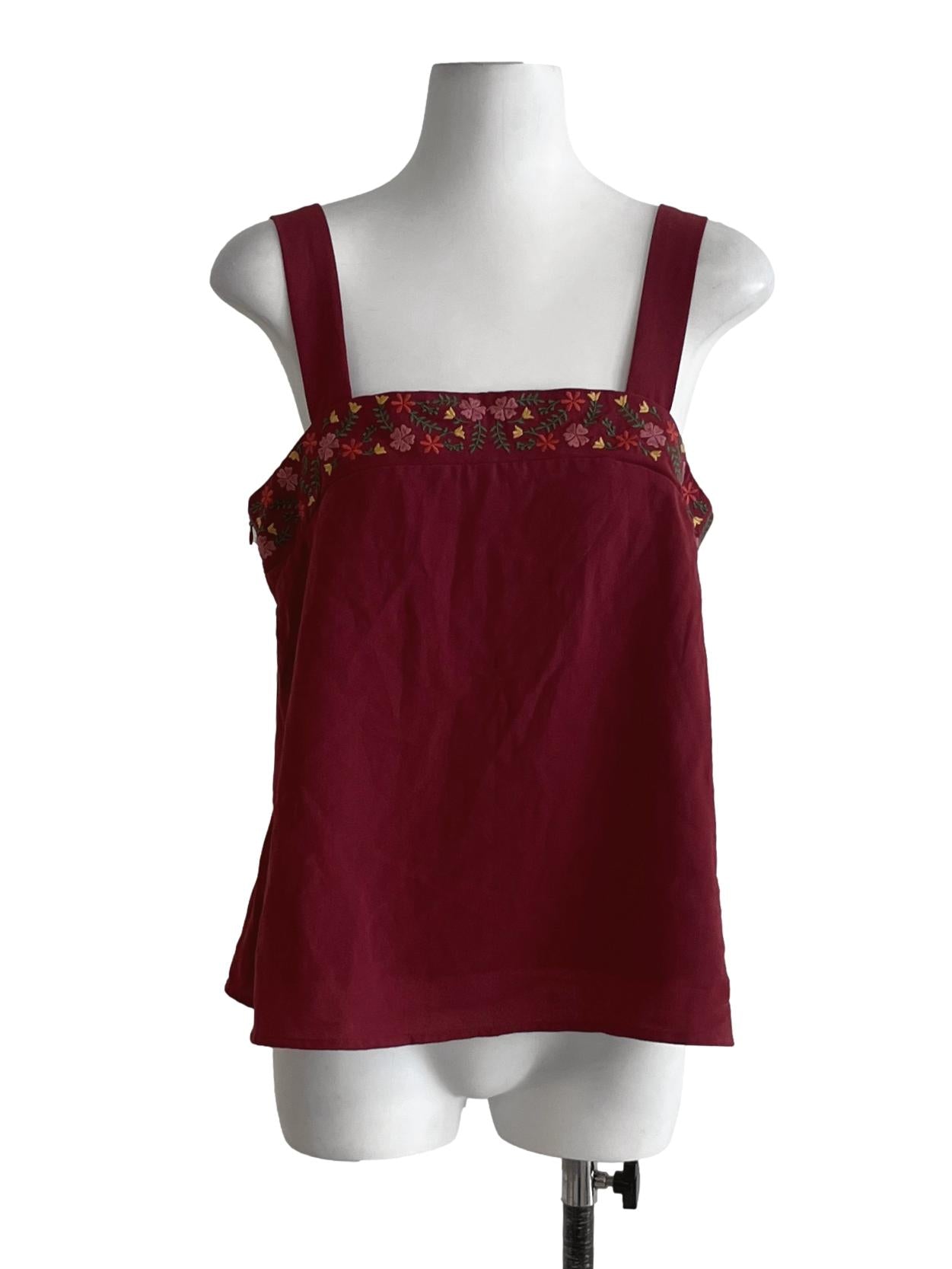 Brick Red Floral Sleeveless Top