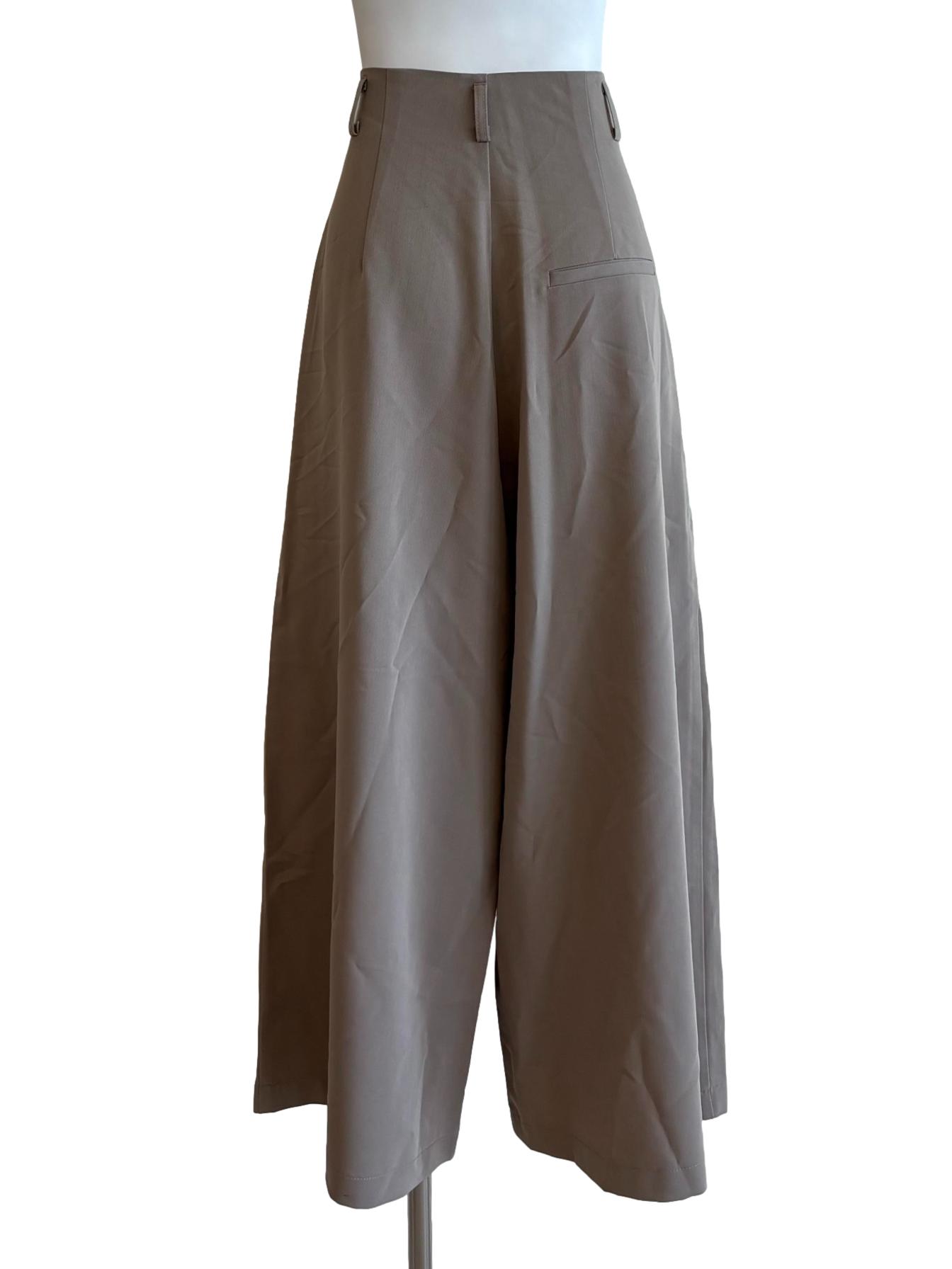 Khaki Pleated Wide Leg Formal Pants