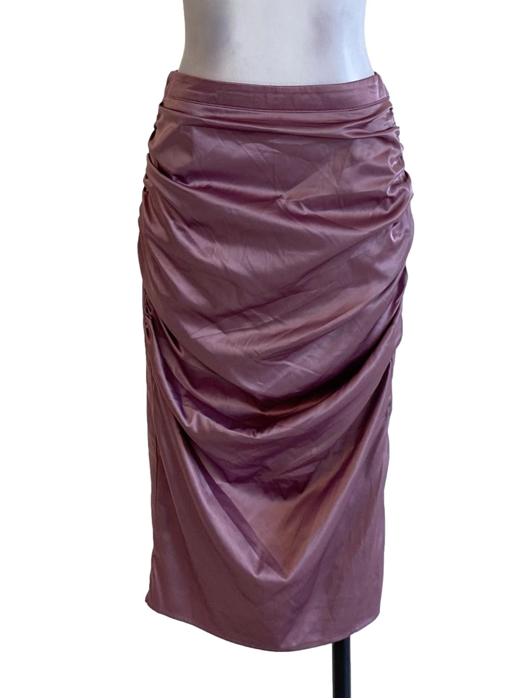Mauve Purple Smooth Wrap Pencil Skirt