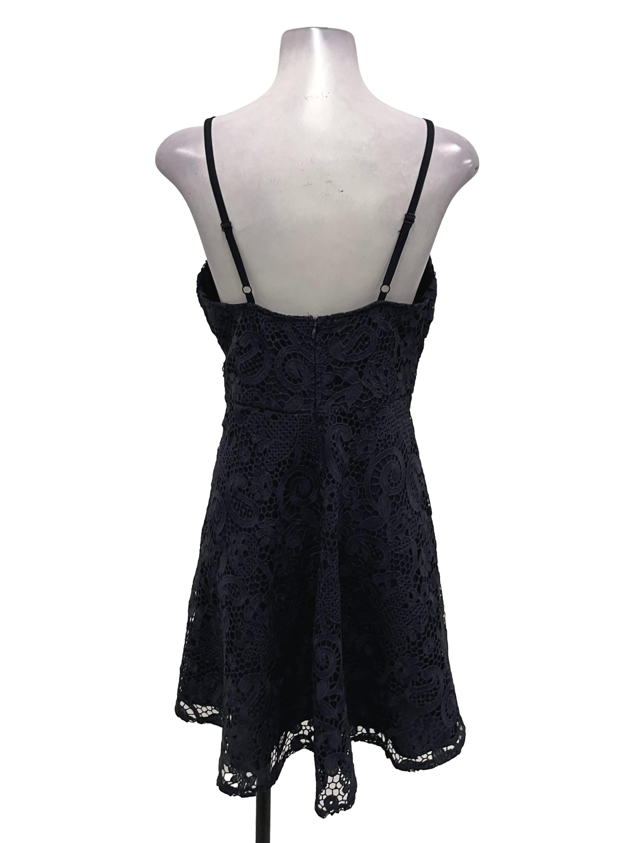 Hervelvetvase Navy Blue V-Neck Floral Lace Mini Dress