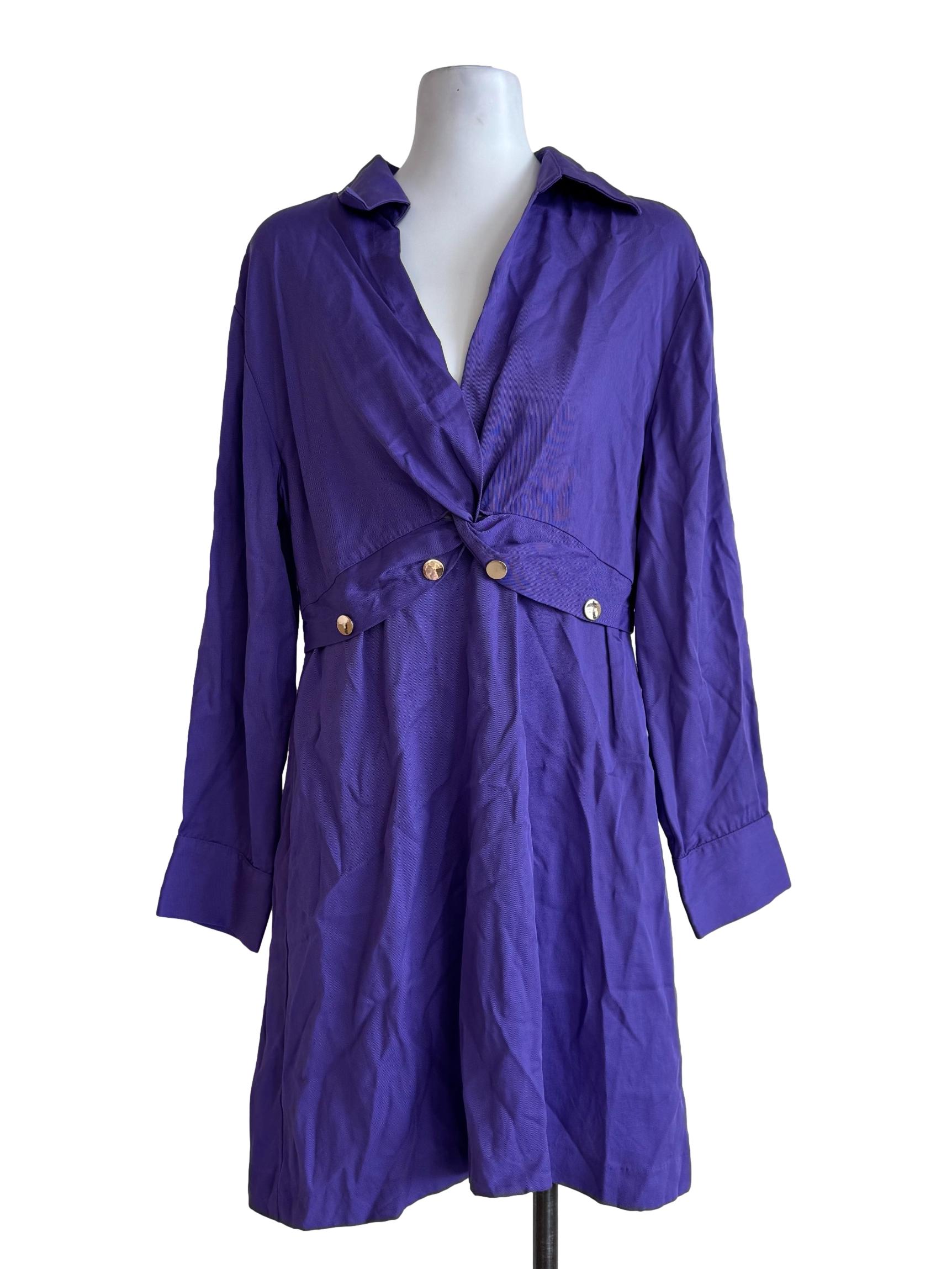 Aubergine Purple Long Sleeve Shirt Dress