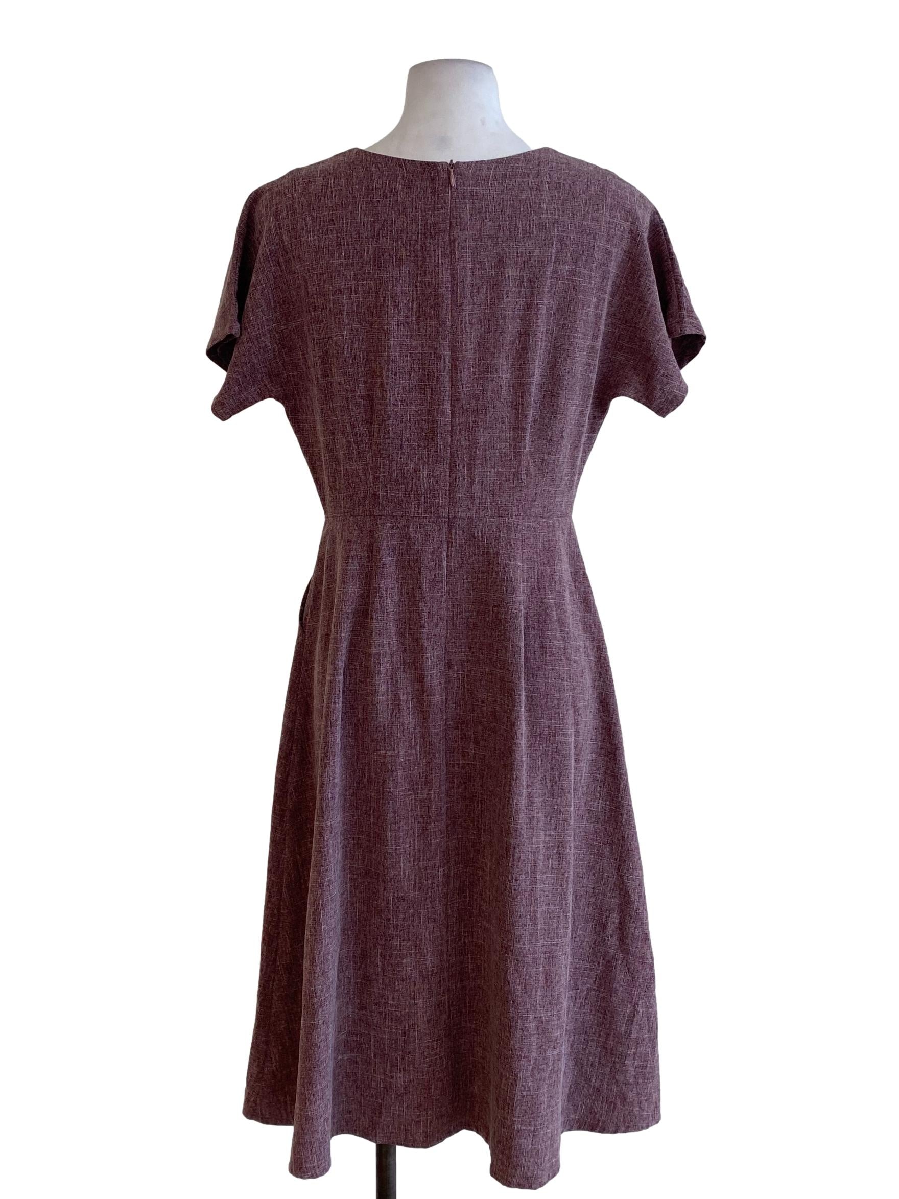 Grape V Neck Twill Dress