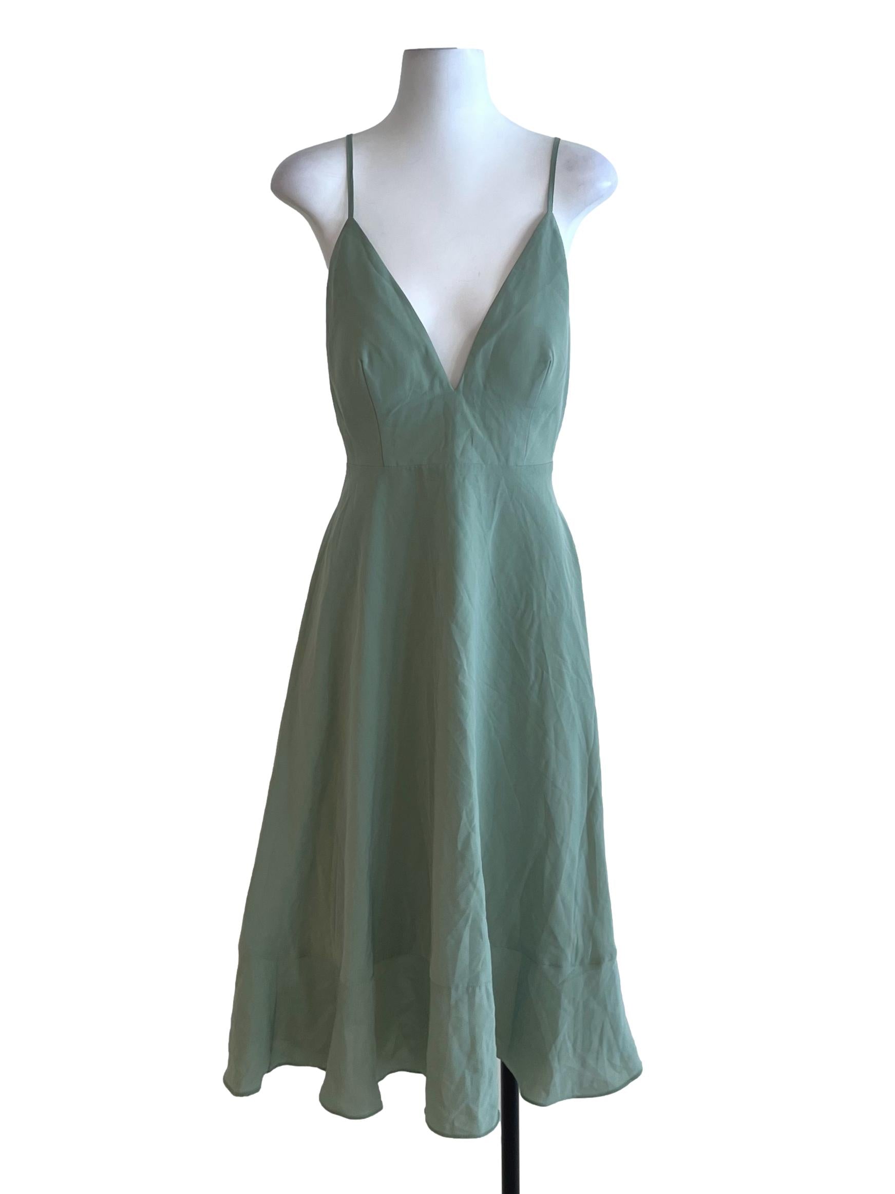 Sage Green Spaghetti Strap Babydoll Dress LB
