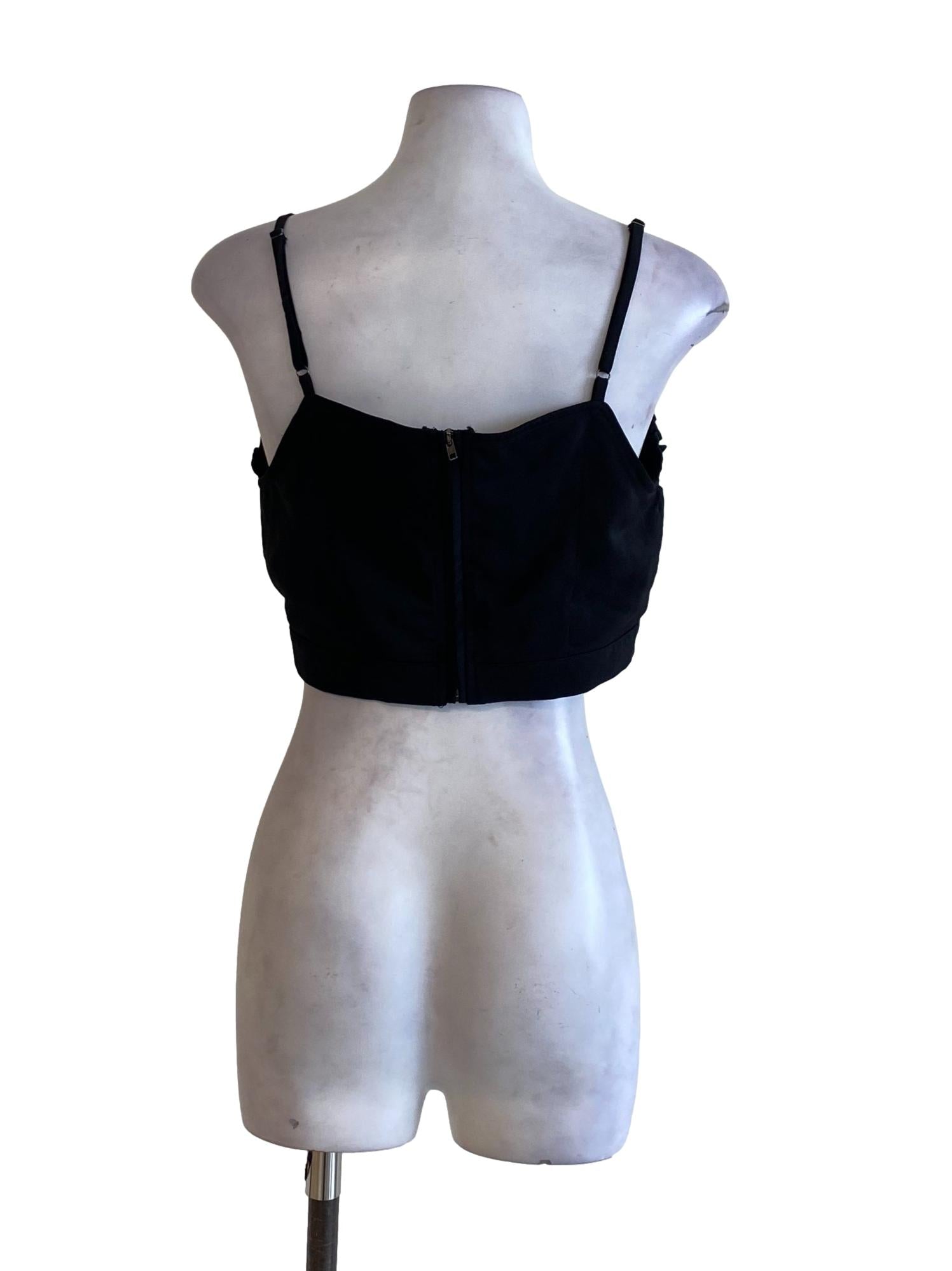 Jade Black Ruffle Neck Spaghetti Strap Cropped Top