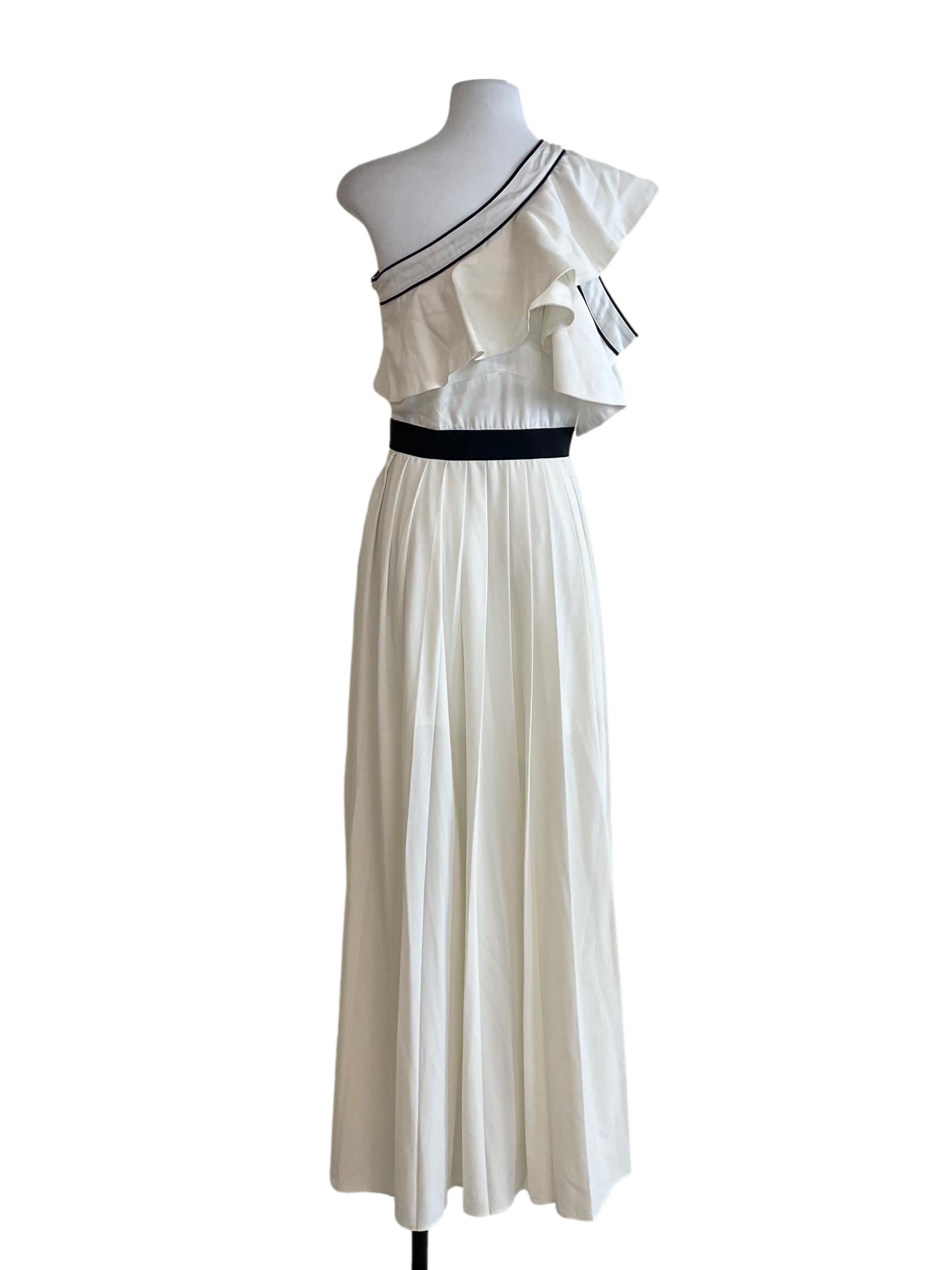 White Trace Cape One Sleeve Bouffant Dress