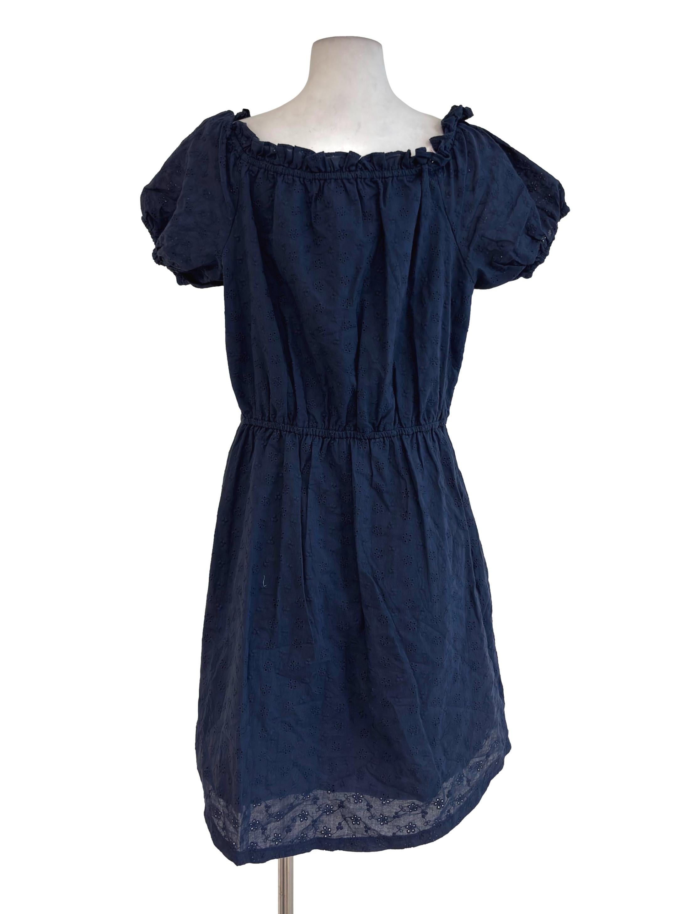 Navy Blue Eyelet Buttoned Mini Dress