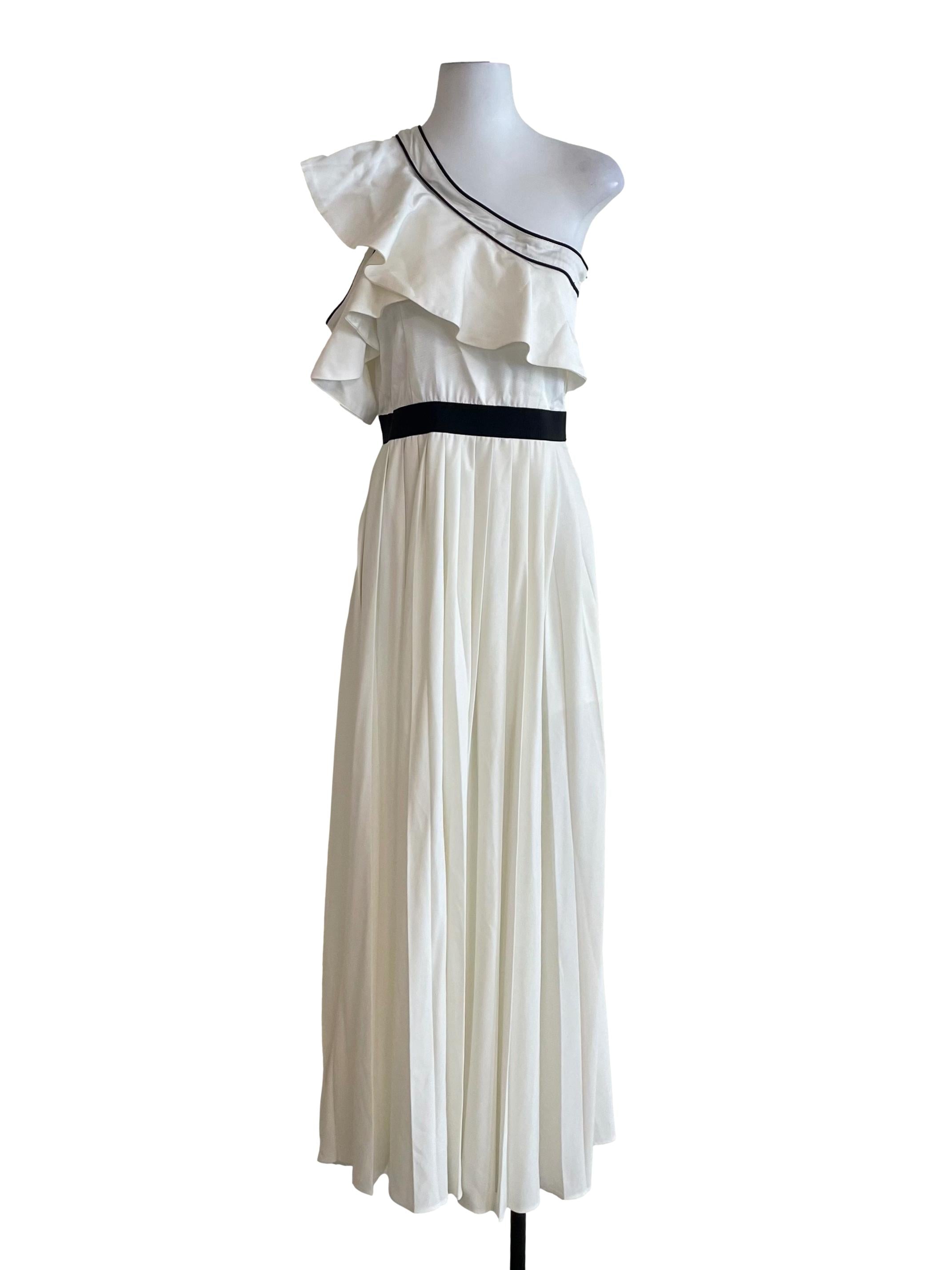 White Trace Cape One Sleeve Bouffant Dress