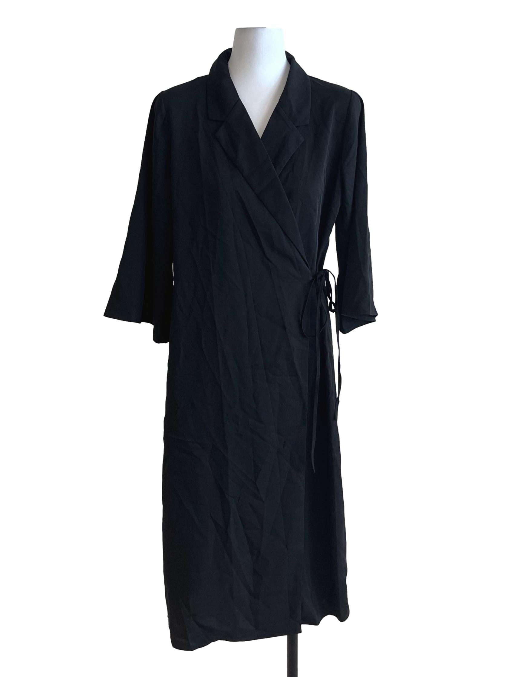Black Notched Neckline Wrap Dress LB