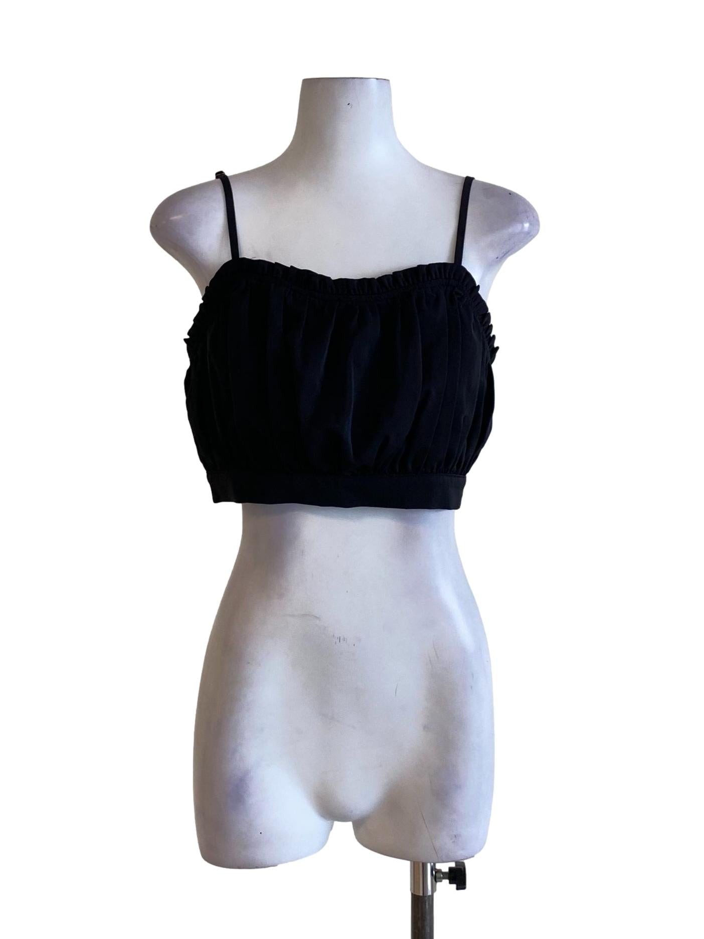 Jade Black Ruffle Neck Spaghetti Strap Cropped Top