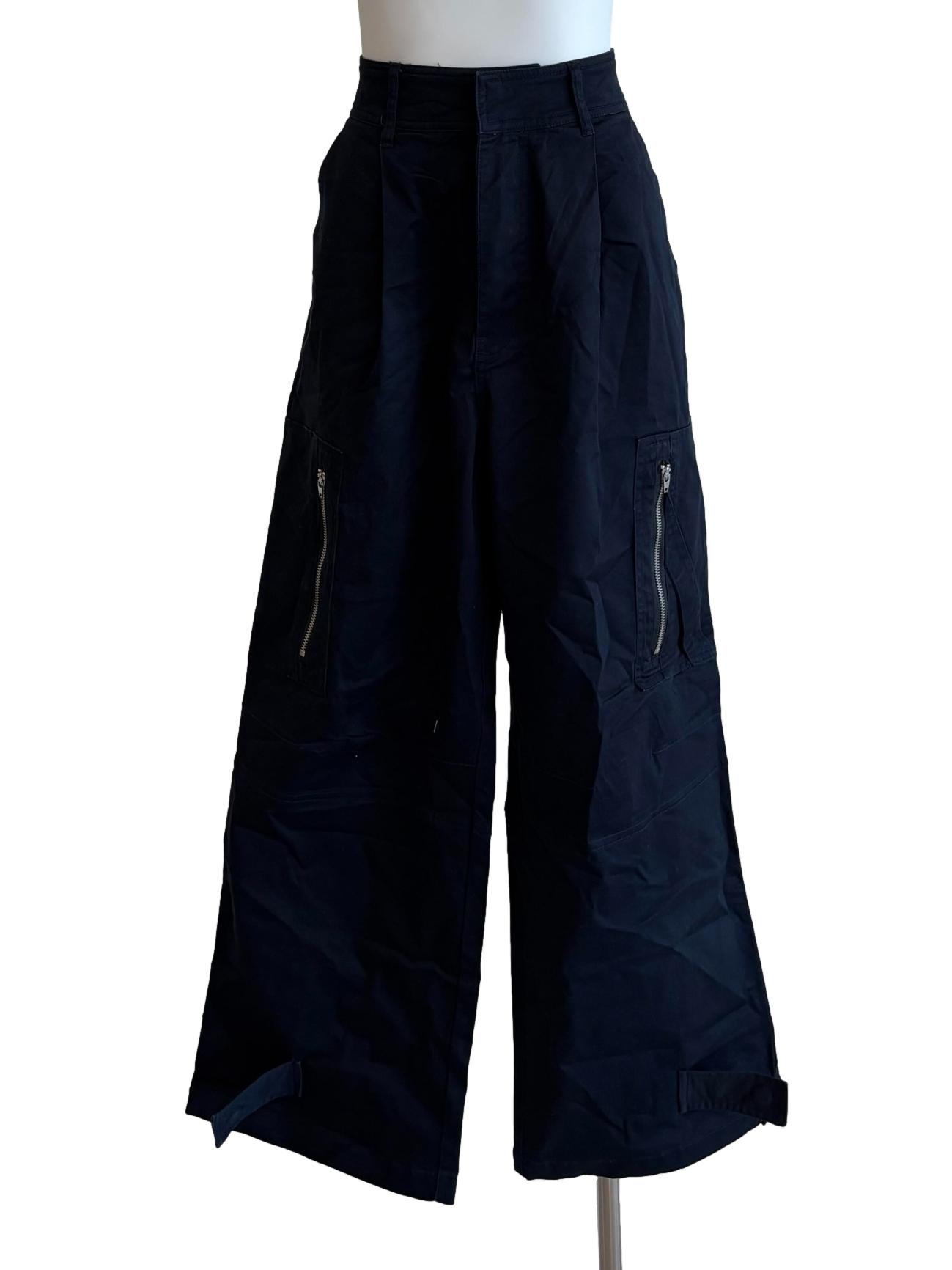 Blue Black Wide Leg Cotton Pants