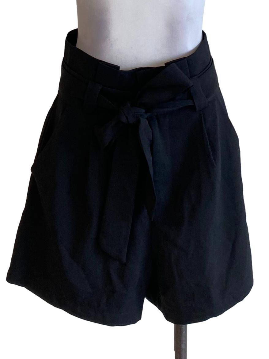 Jet Black Tie Ruffle Waist Bermuda Shorts