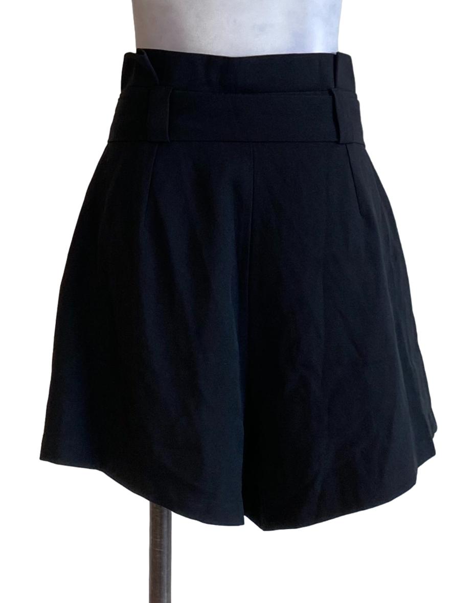 Jet Black Tie Ruffle Waist Bermuda Shorts
