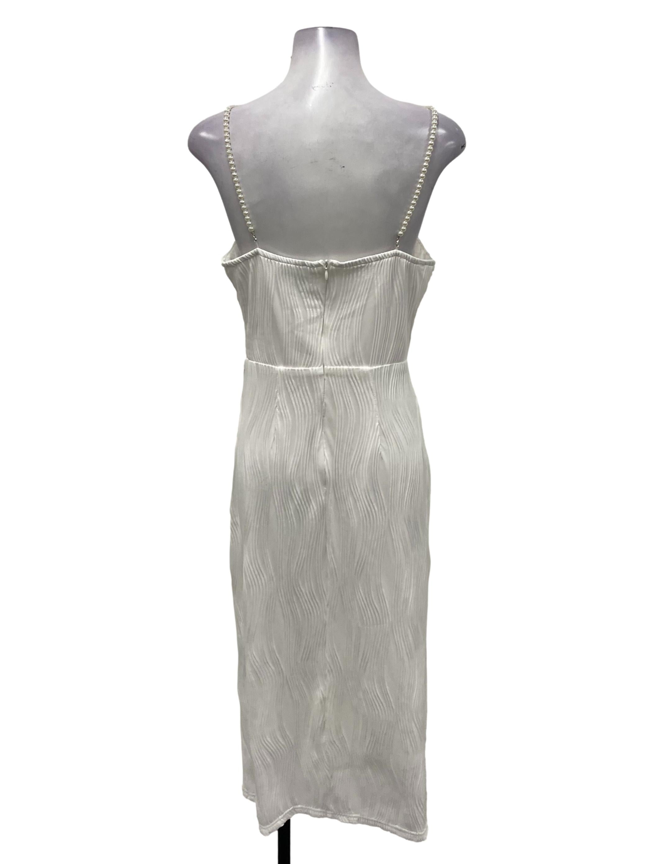 Rihoas White Textured Pearl Strap Maxi Dress