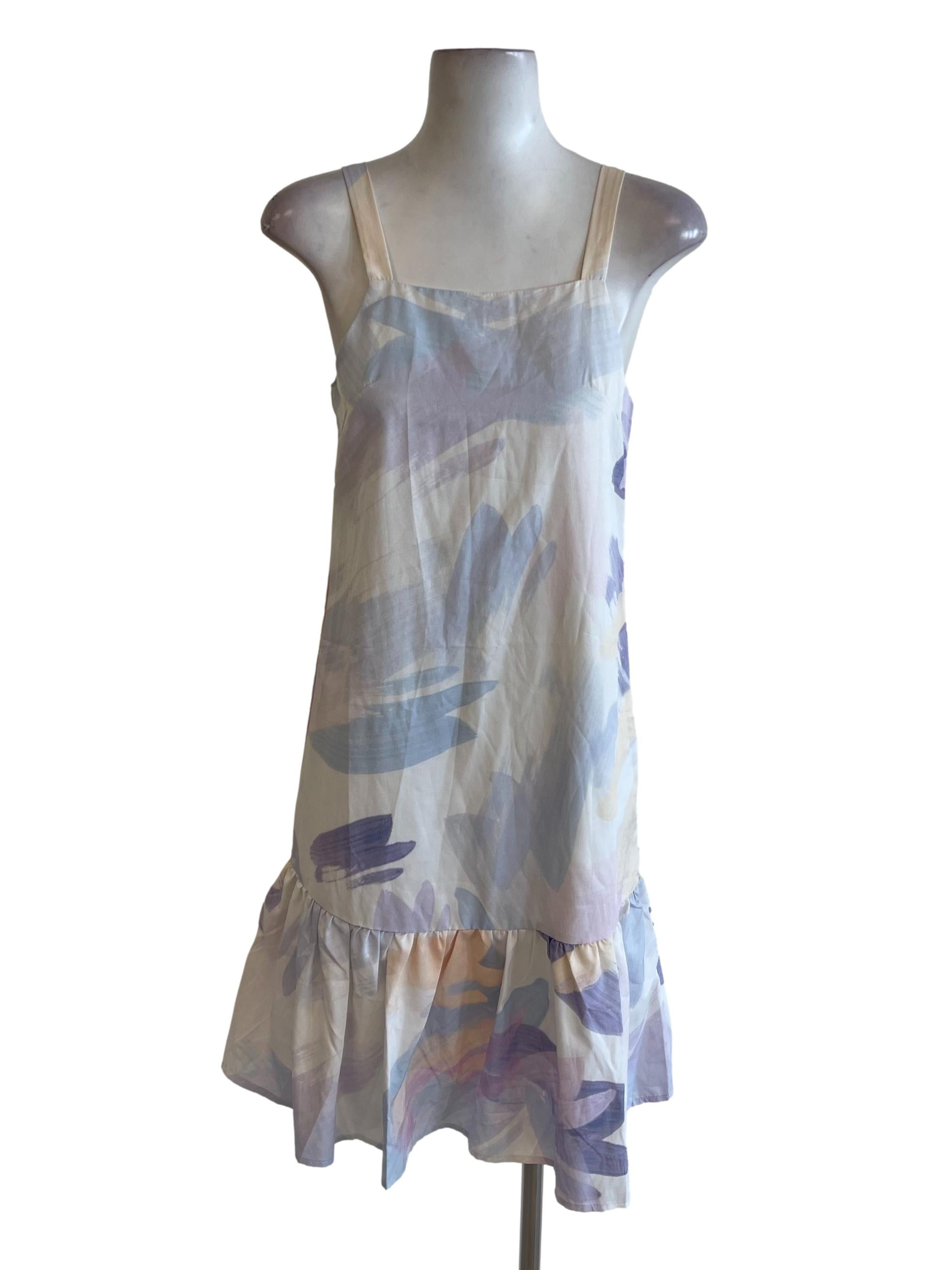 Purple Color Block Abstract Drop Waist Dress