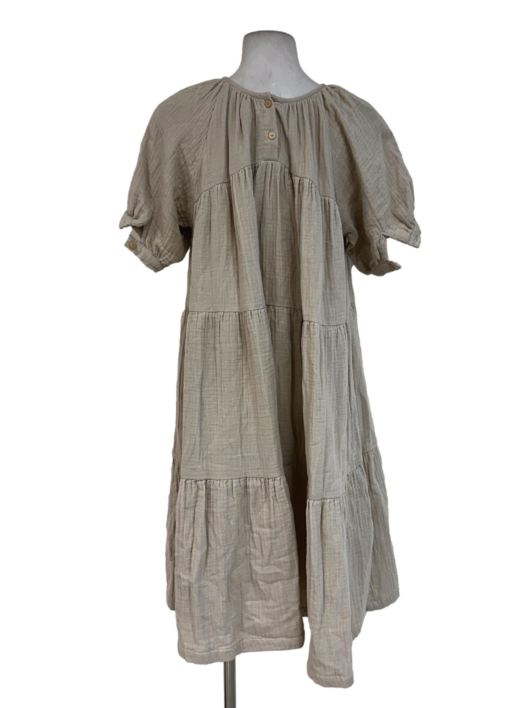 Parmesan Beige Round Neck Midi Dress