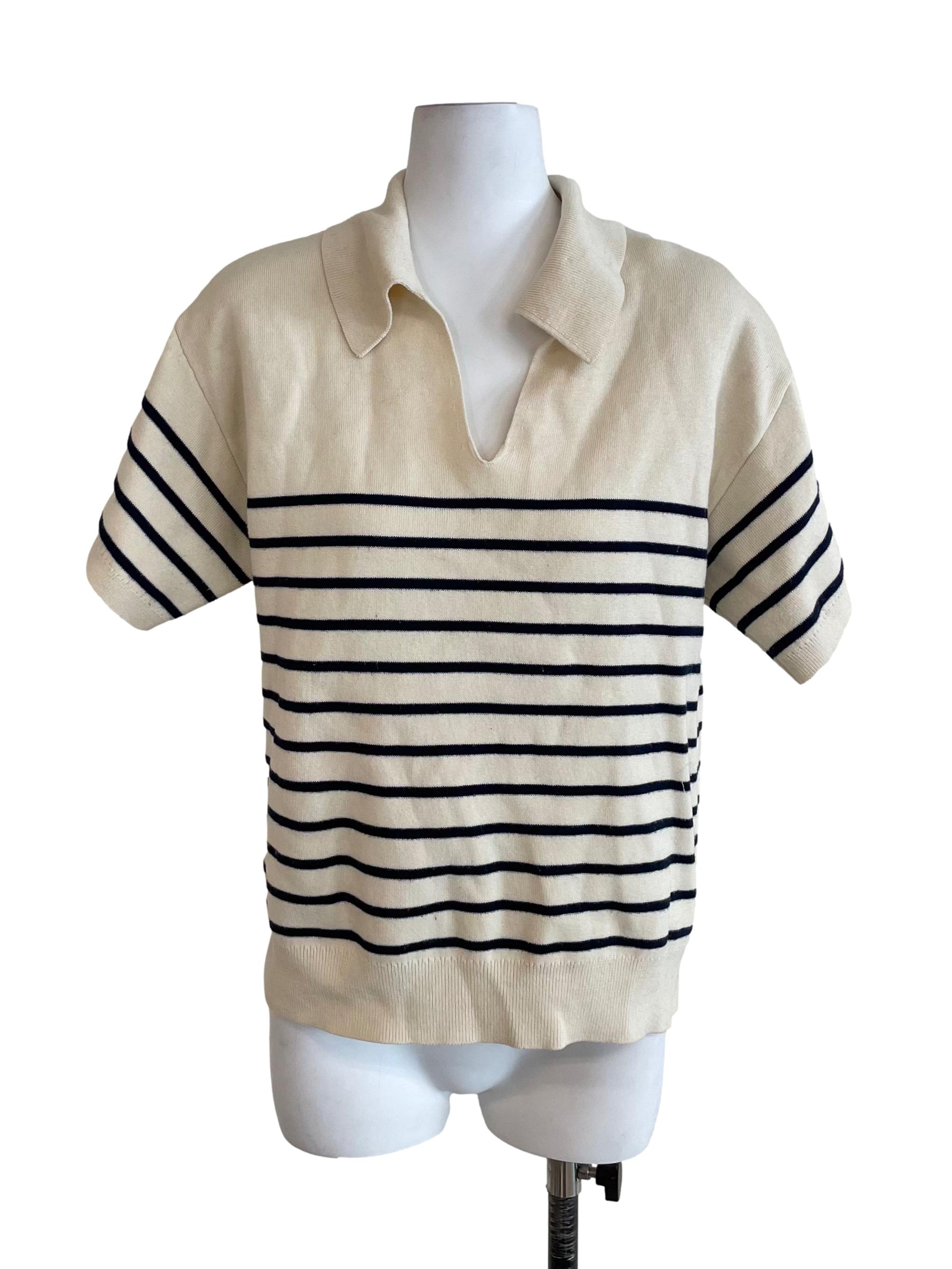 Alabaster White Bengal Stripe Johnny Knit Top