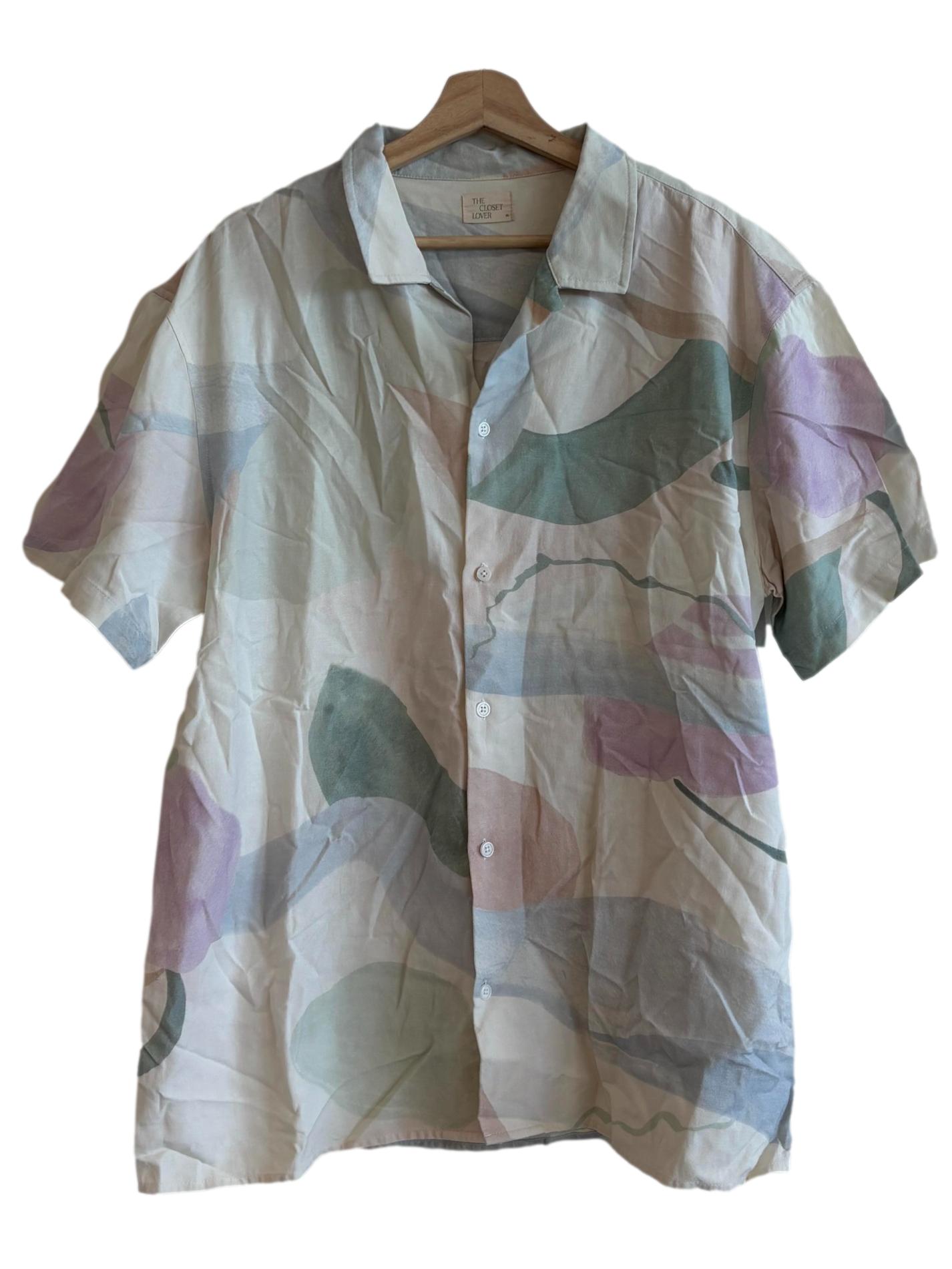 Rice White Abstract Short Sleeve Shirt