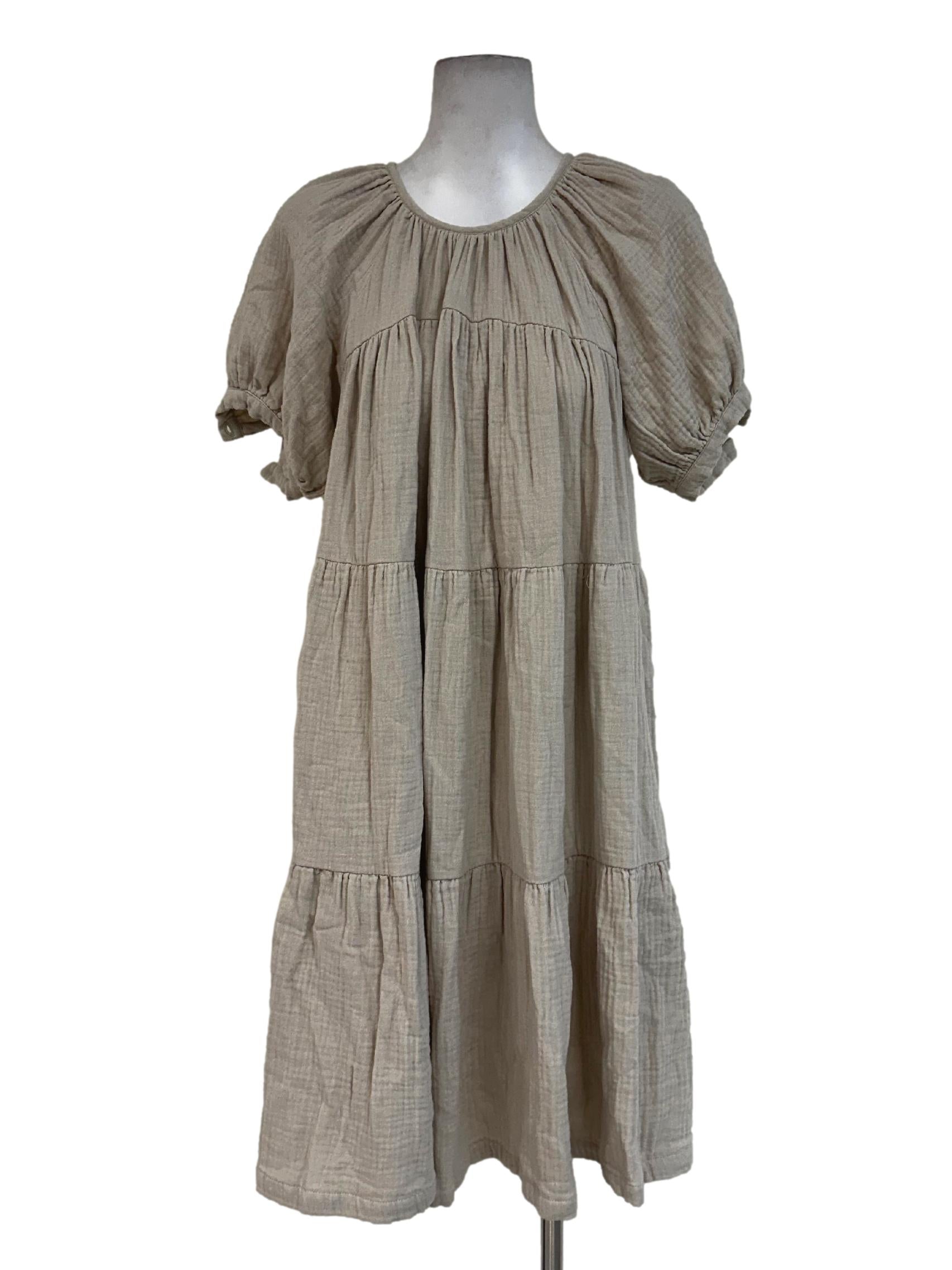 Parmesan Beige Round Neck Midi Dress