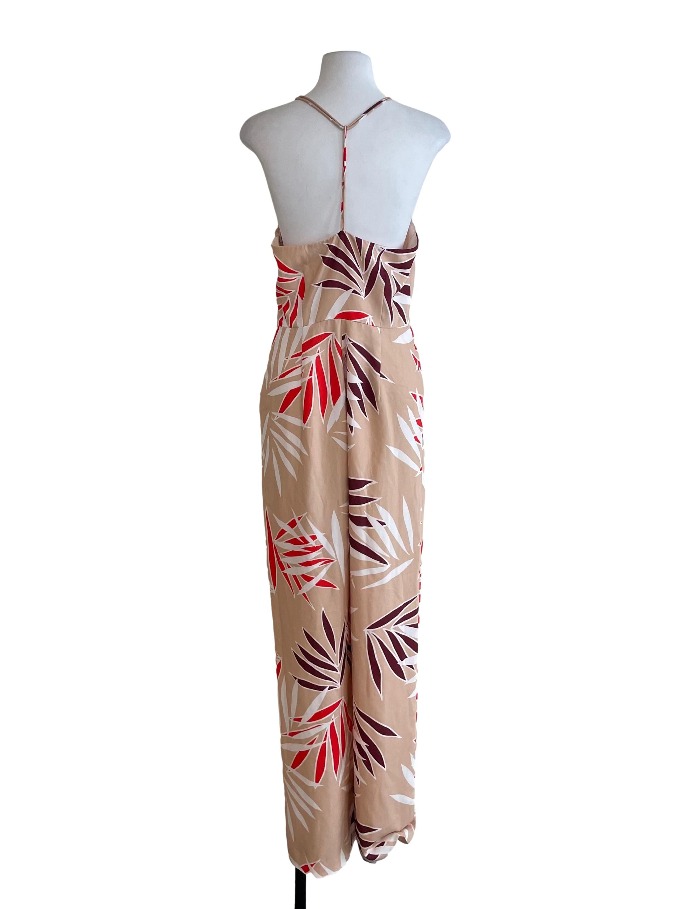 Latte Beige Leaf Print Cami Jumpsuit
