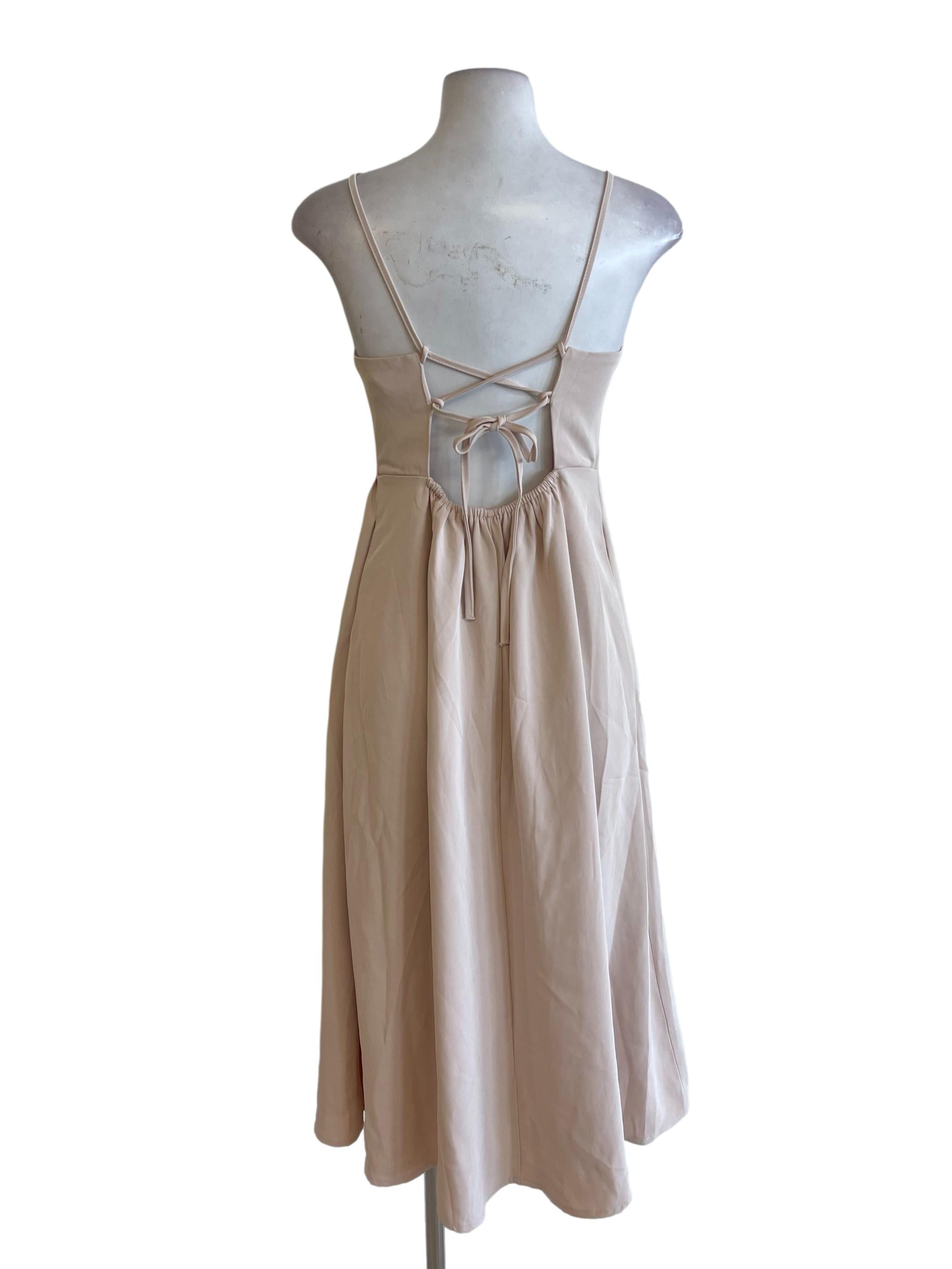 Sepia Cream Spaghetti Strap A Line Dress