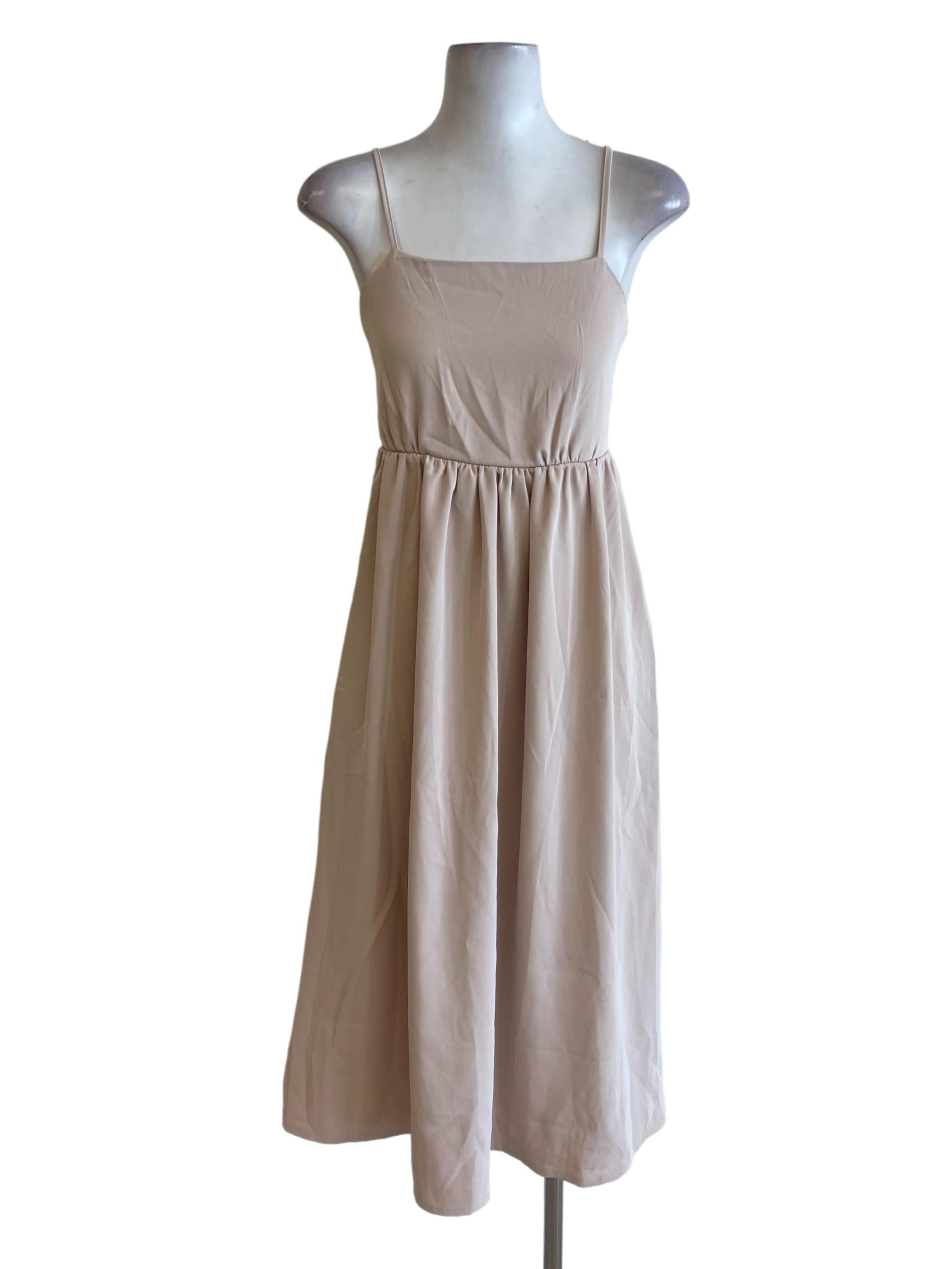 Sepia Cream Spaghetti Strap A Line Dress