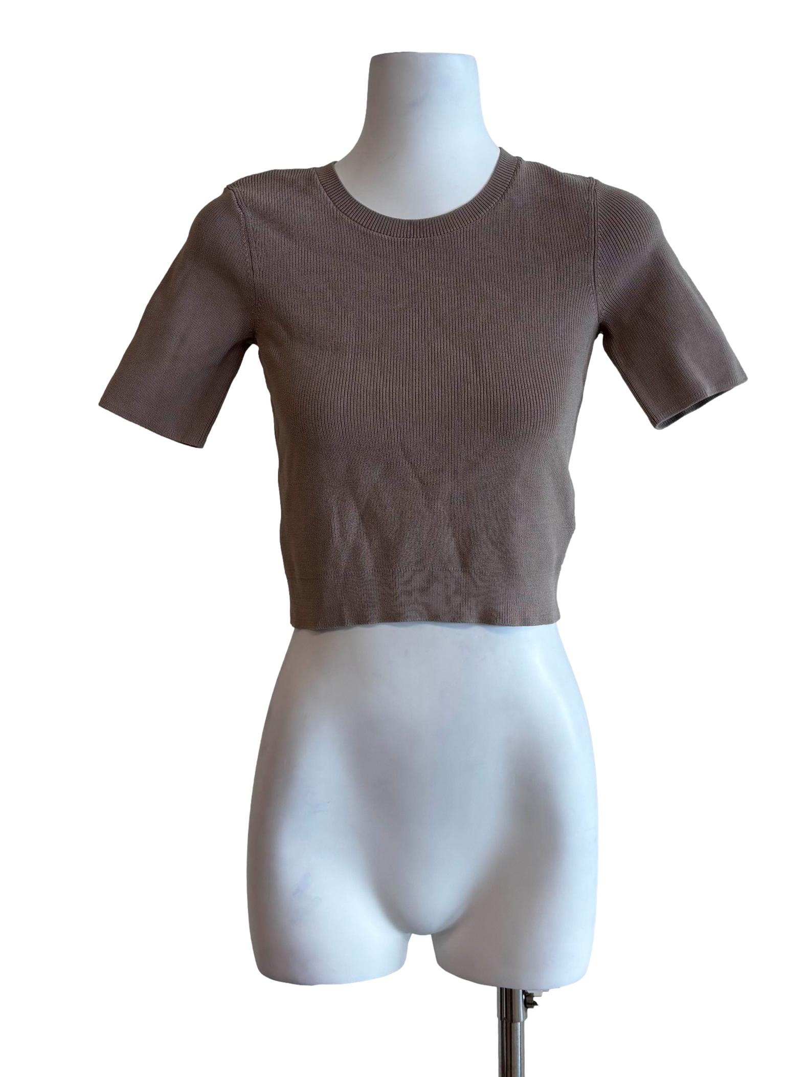 Khaki Round Neck Ribbed Top