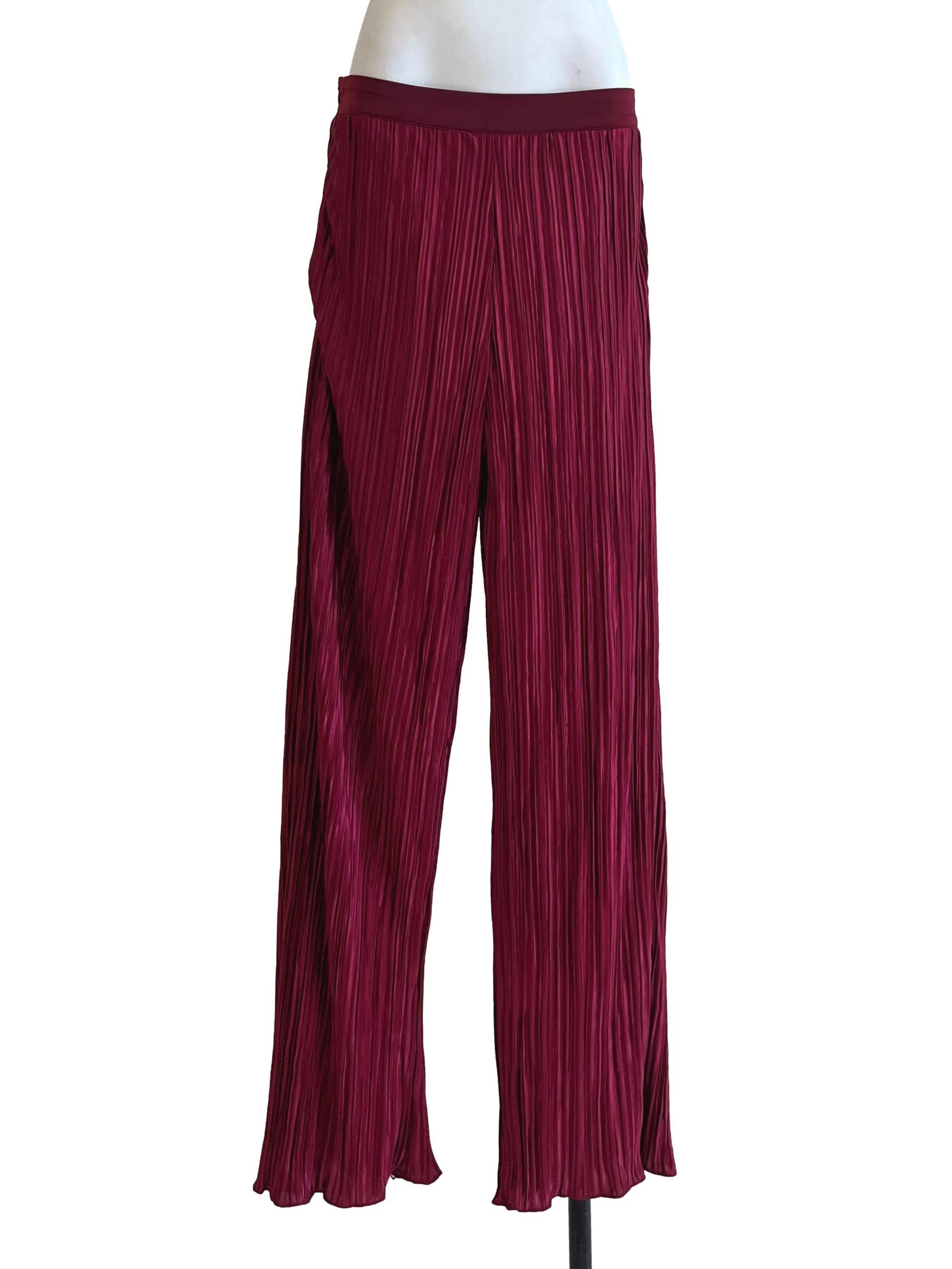 Apple Red Pleated Wide Leg Pants